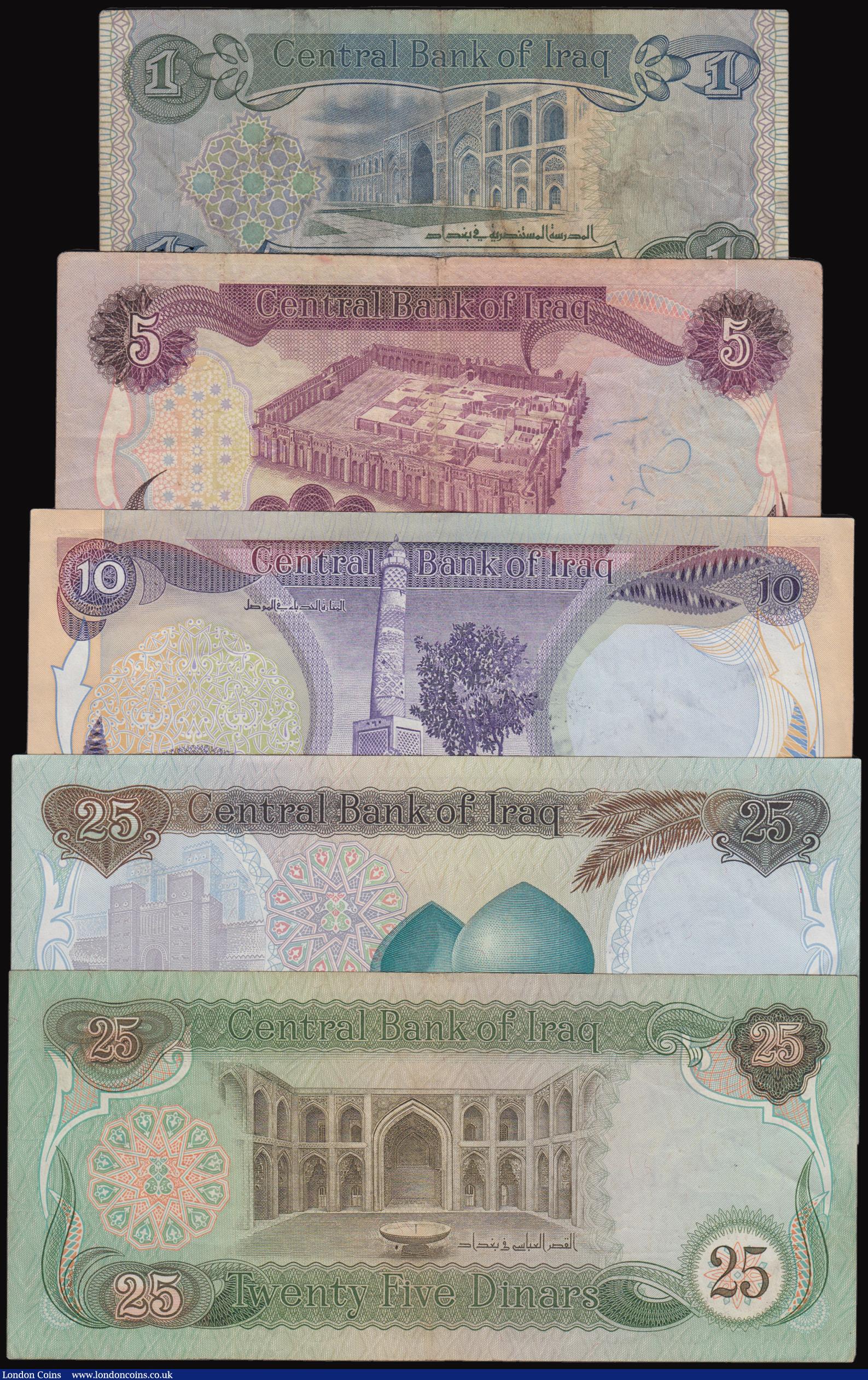 London Coins : A177 : Lot 126 : Iraq (5) First Gulf War issues each note stamped CERTIFIED OFFICIAL MINISTRY OF DEFENCE 25 Dinars Pi...
