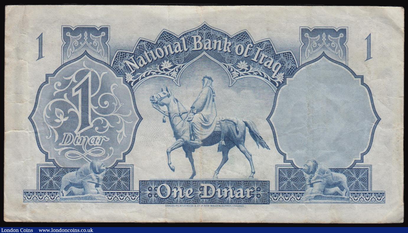 London Coins : A177 : Lot 129 : Iraq Dinar (1947) blue equestrian statue reverse Pick 29 series J726462  F-VF 