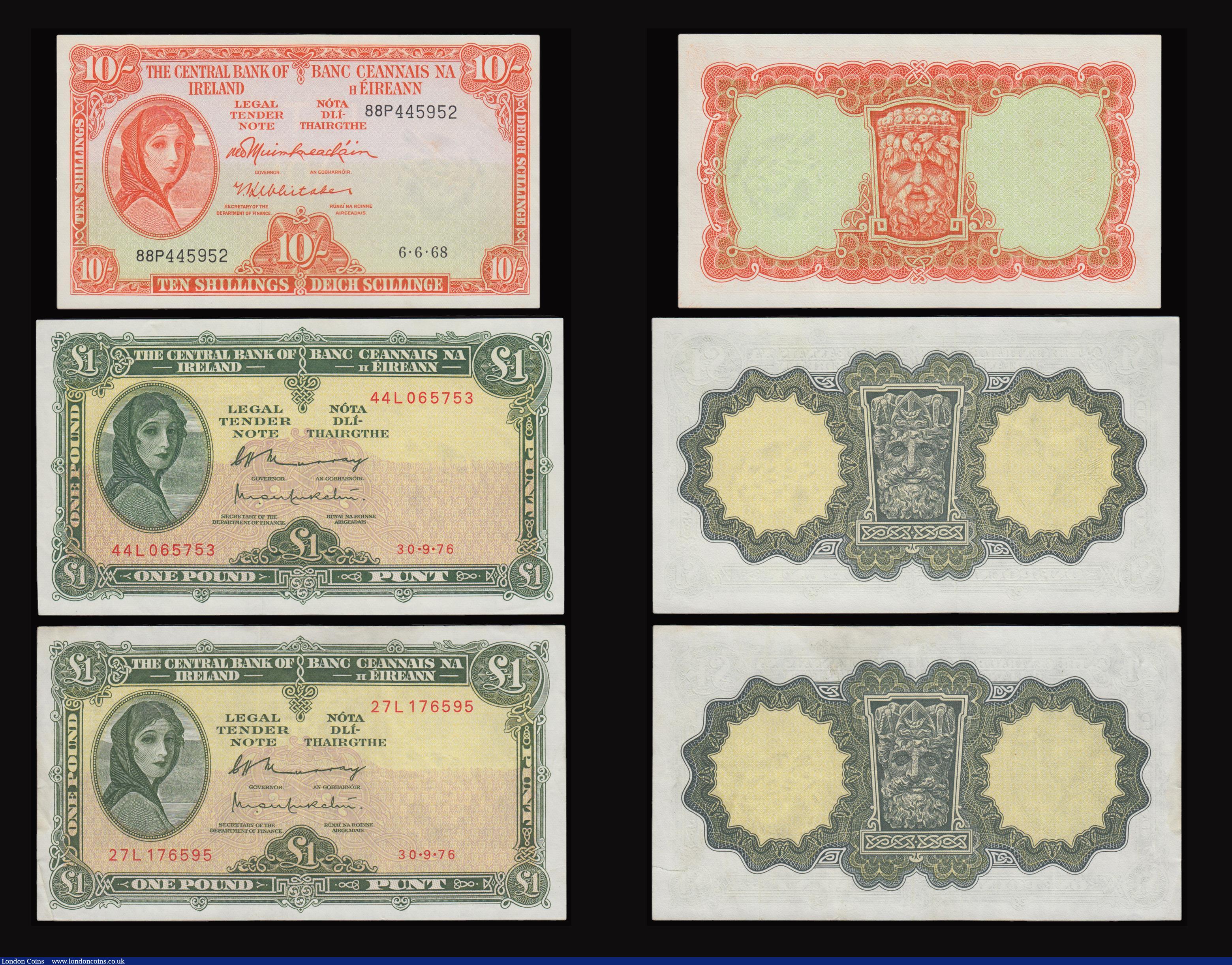 London Coins : A177 : Lot 131 : Ireland Lady Lavery issues (5) 10/- 6.6.68 Unc, One Pounds 30.9.76 (2) one EF the other Unc, Five Po...