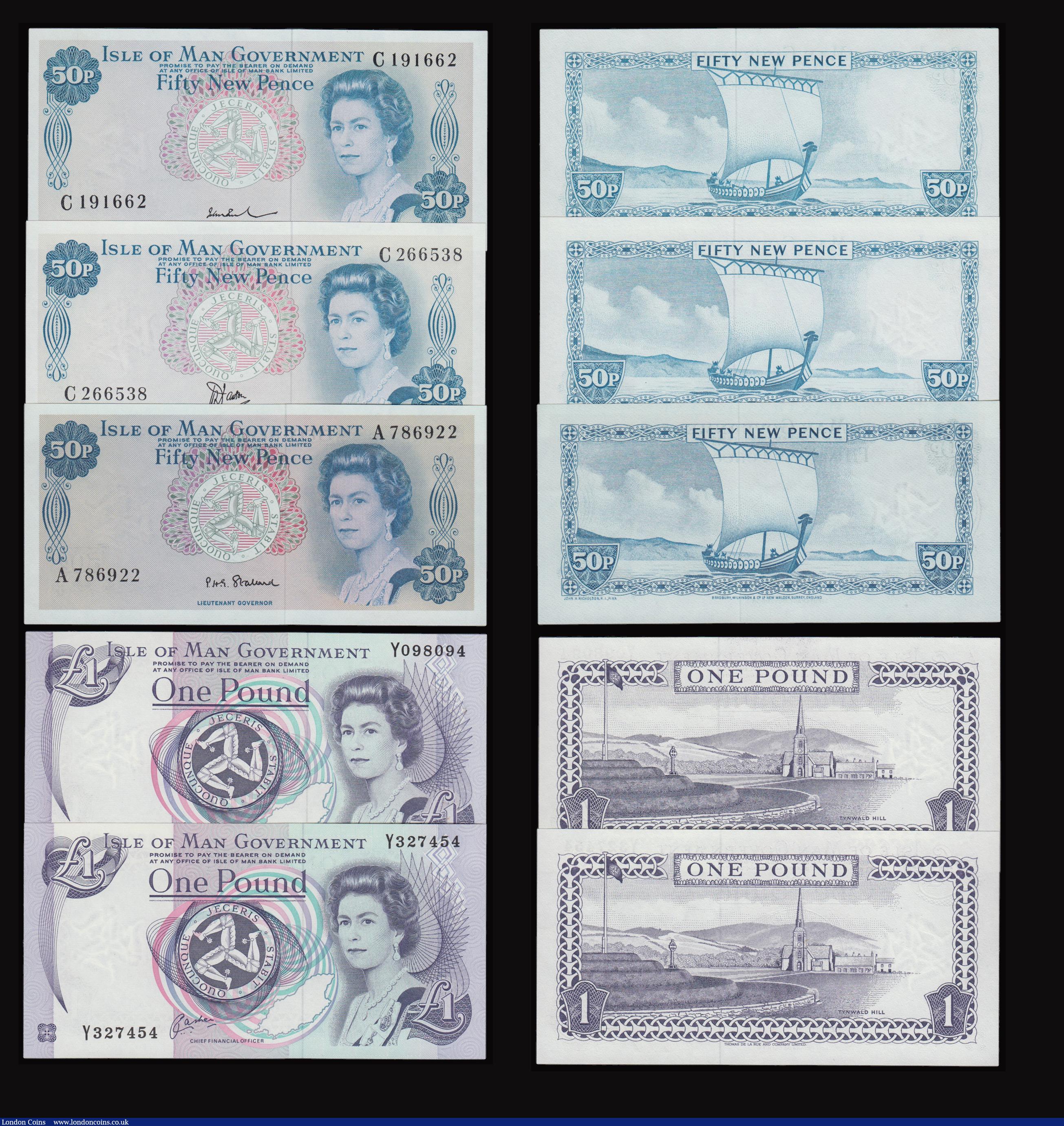 London Coins : A177 : Lot 132 : Isle of Man 10/- Stallard Pick 24a, 50 New Pence larger issue Stallard Pick 27 and smaller Pick 28 (...