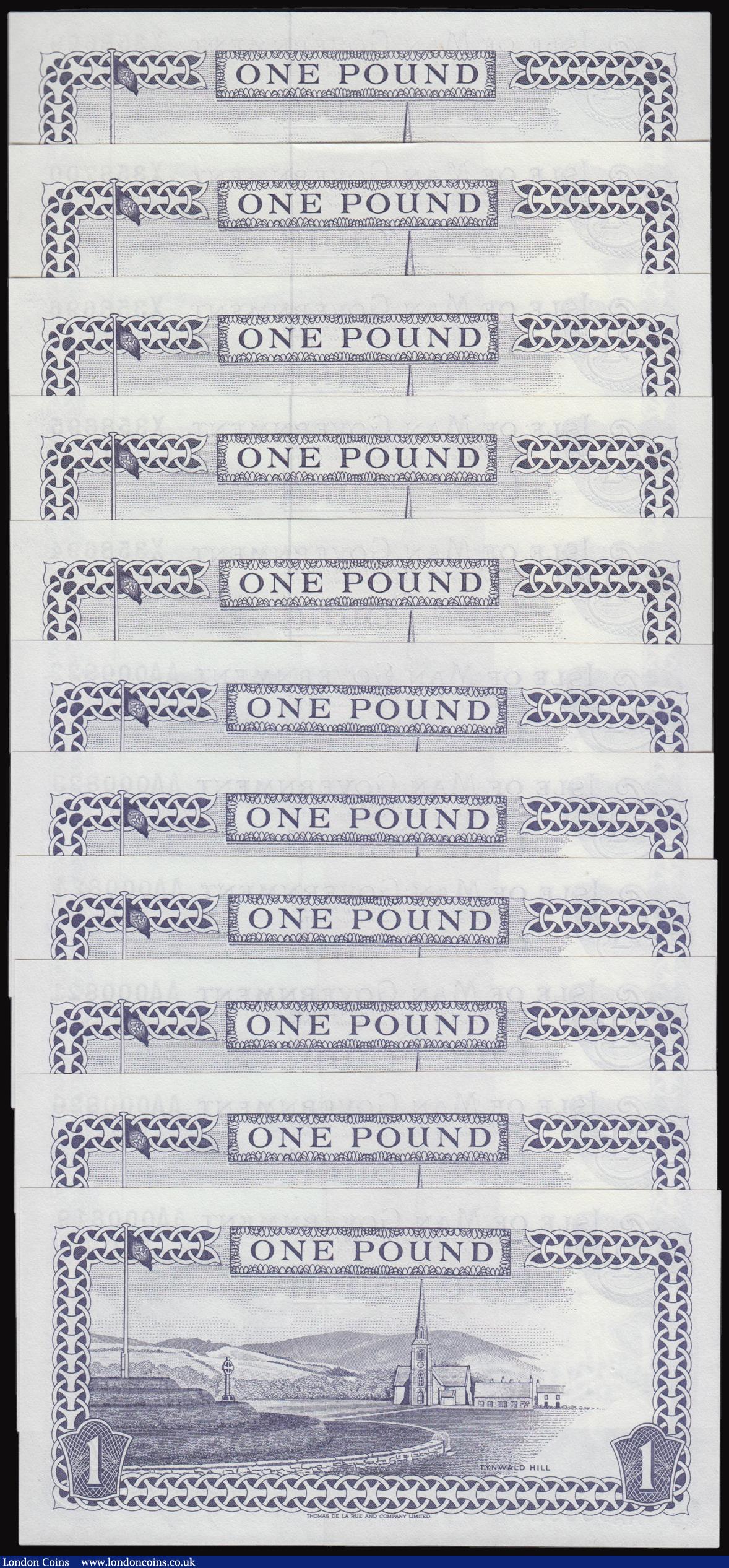 London Coins : A177 : Lot 134 : Isle of Man One Pound undated 1983 issues (11) signature Cashen (5) comprising a consecutive trio se...