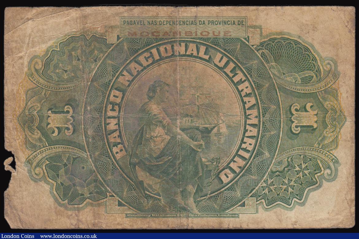 London Coins : A177 : Lot 143 : Mozambique One Escudo 1921 issue, without DECRETO, Pick 66b, serial number 2,142,650, Fine with an e...
