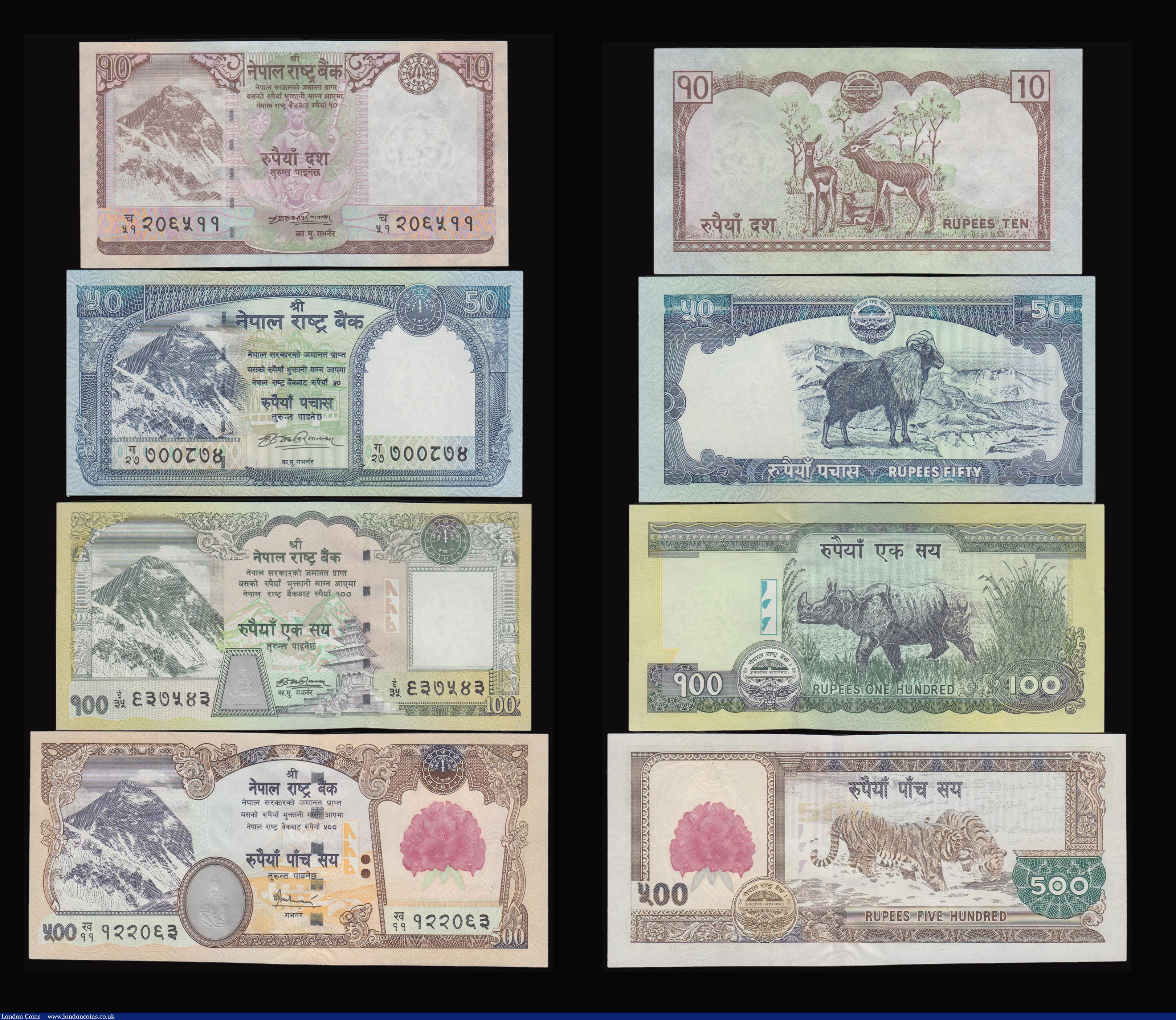 London Coins : A177 : Lot 144 : Nepal (9) 5 Mohru 1960 issue, signature 4, Pick 9a, minor ripple in the centre, otherwise UNC, 500 R...