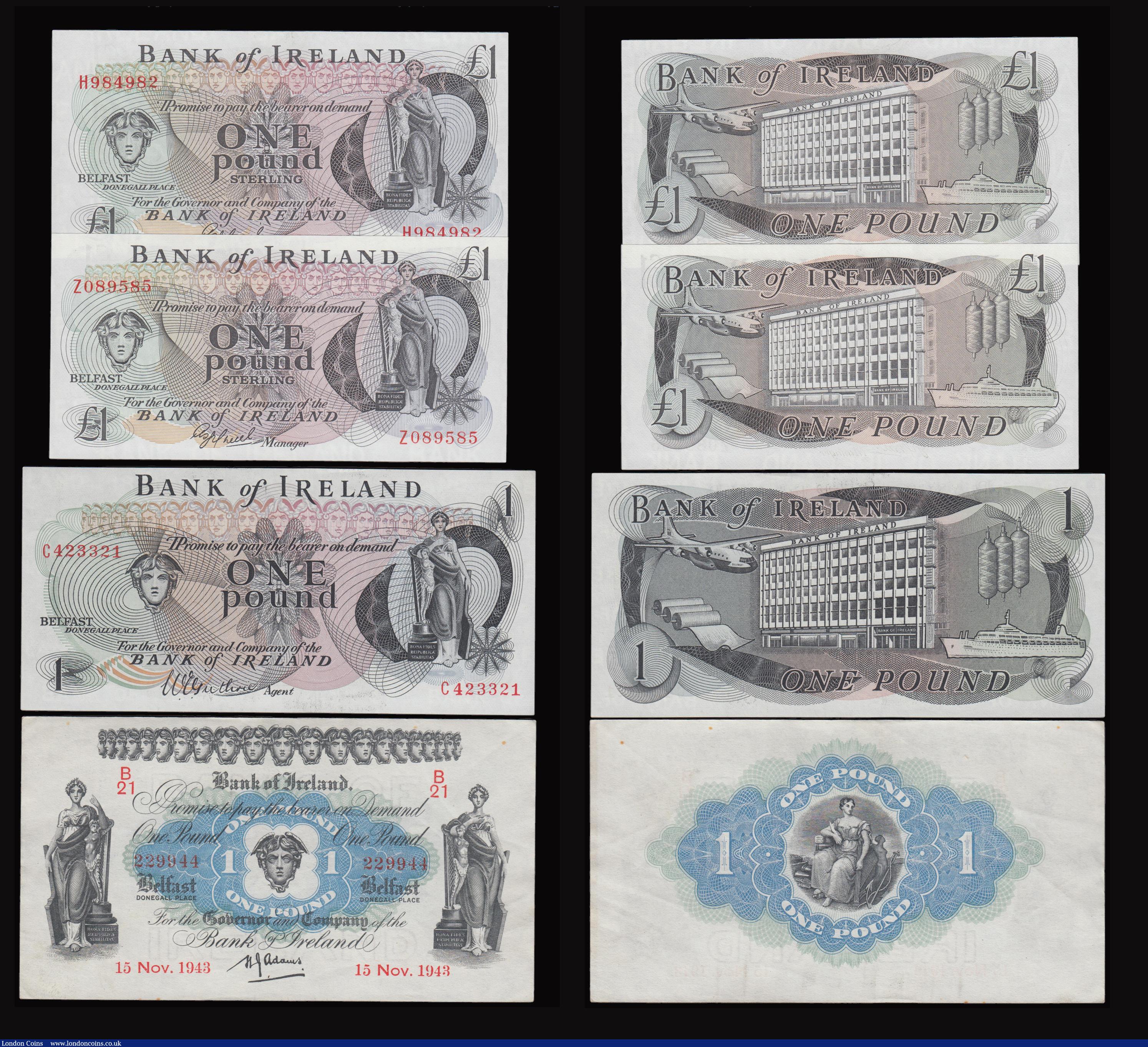 London Coins : A177 : Lot 150 : Northern Ireland Bank of Ireland One Pound Belfast 15 Nov 1943 EF or better, One Pounds Gutherie 196...