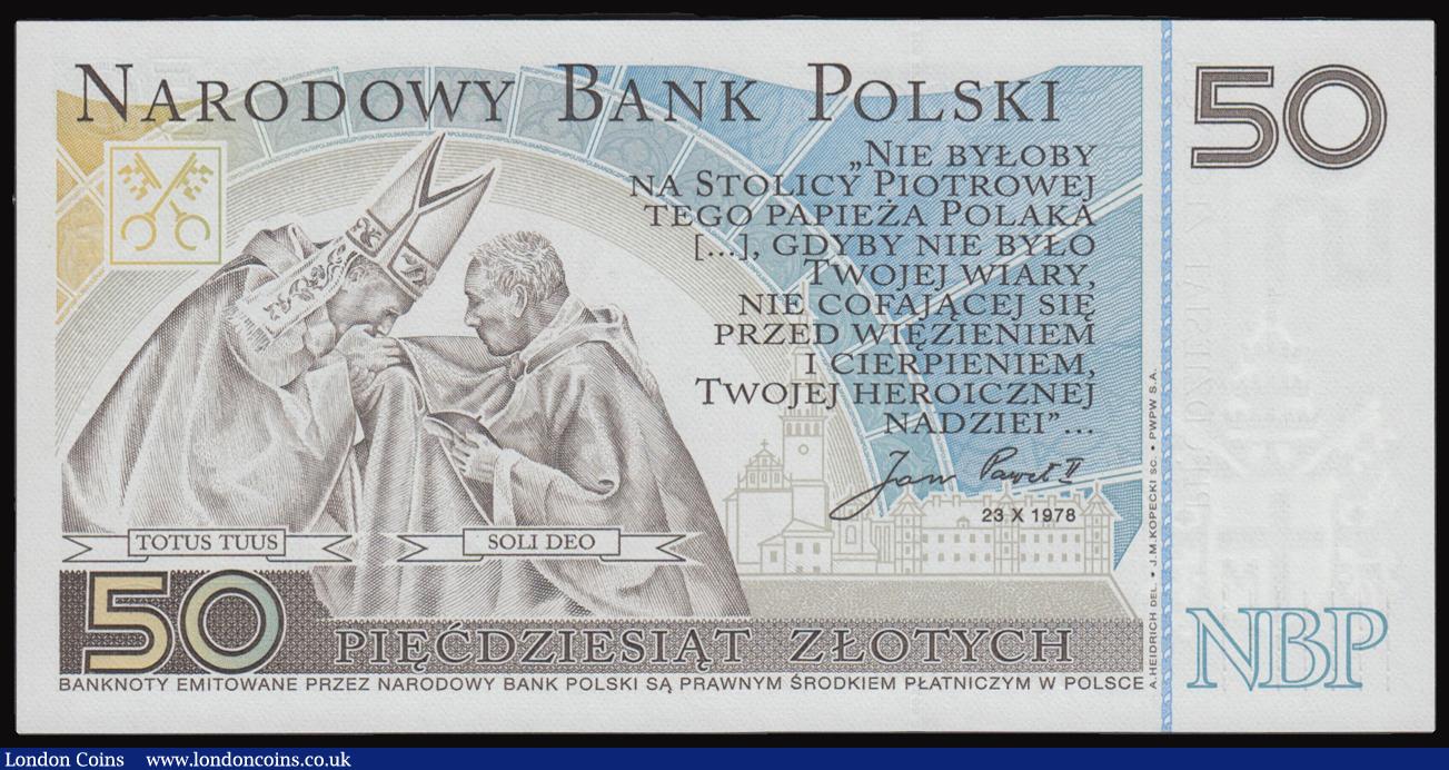 London Coins : A177 : Lot 154 : Poland 50 Zloty 2006 Pope John Paul II Commemorative issue, serial number JP0518809, Pick 178, UNC