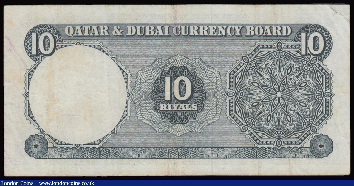 London Coins : A177 : Lot 156 : Qatar & Dubai 10 Riyals issued 1960s series I/1 709808, Pick3a, F-VF