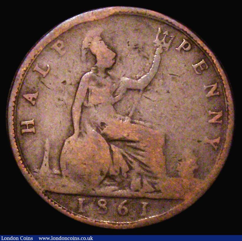 London Coins : A177 : Lot 1783 : Halfpenny 1861 F over P in HALF so appearing to read HALP, Freeman dies 6+G VG, a very rare overstri...