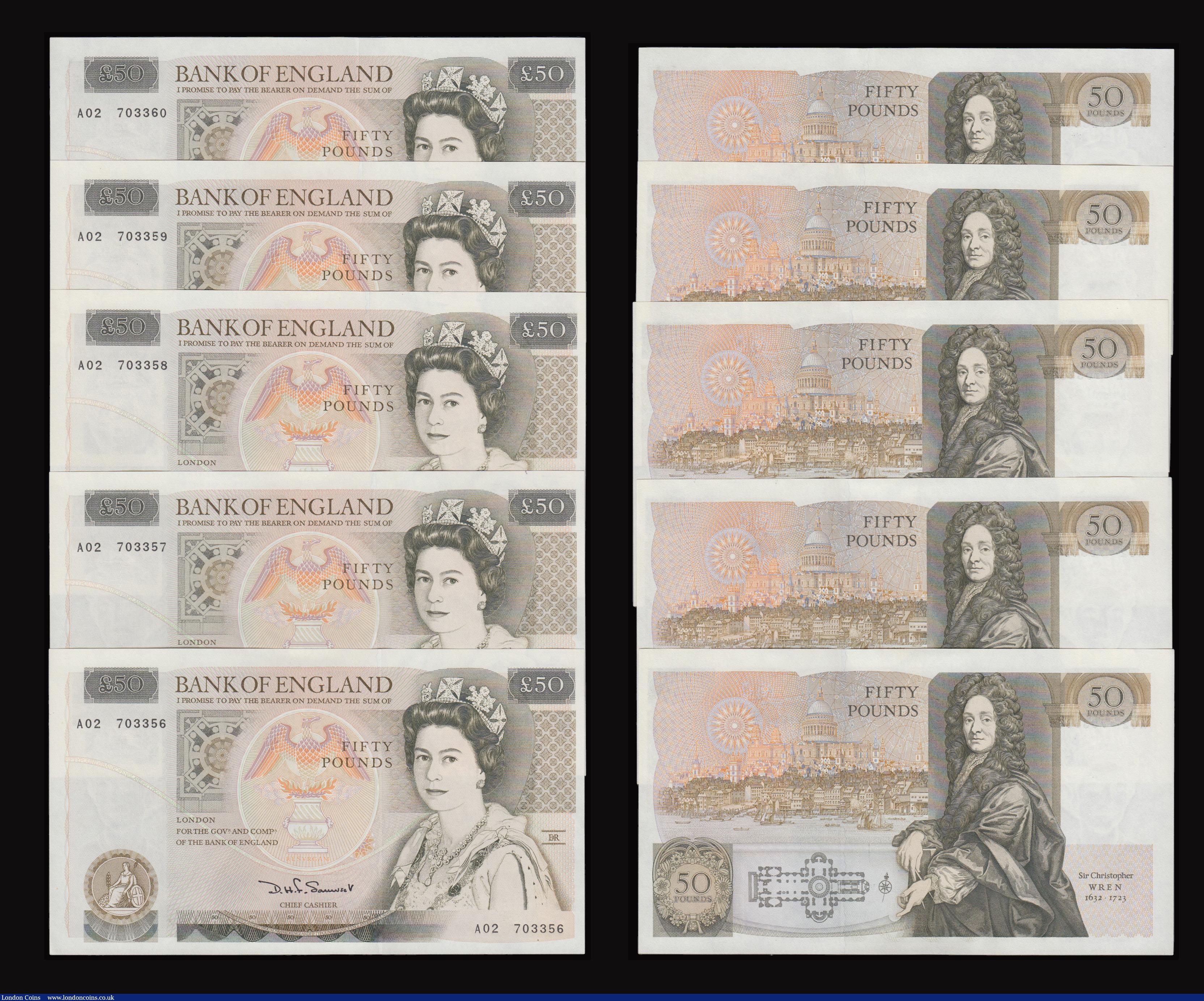 London Coins : A177 : Lot 20 : Fifty pounds Somerset B352 issued 1981 (10 consecutives) series A02 703351 through to A02 703360, Ch...