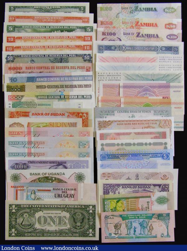World (41) Albania (1), Bosnia-Herzegovina (3), Belarus (4), Peru (10), Somaliland (1), South Africa (1), Sri Lanka (1), Sudan (2), Suriname (4), Thailand (1), Transnistria (1), Turkey (1), Turkmenistan (1), Uganda (1), Uruguay (1), USA (1), Uzbekistan (2), Vietnam (1), Yemen (1), Zambia (3) all modern issues mostly 1970s onwards and UNC : World Banknotes : Auction 177 : Lot 212