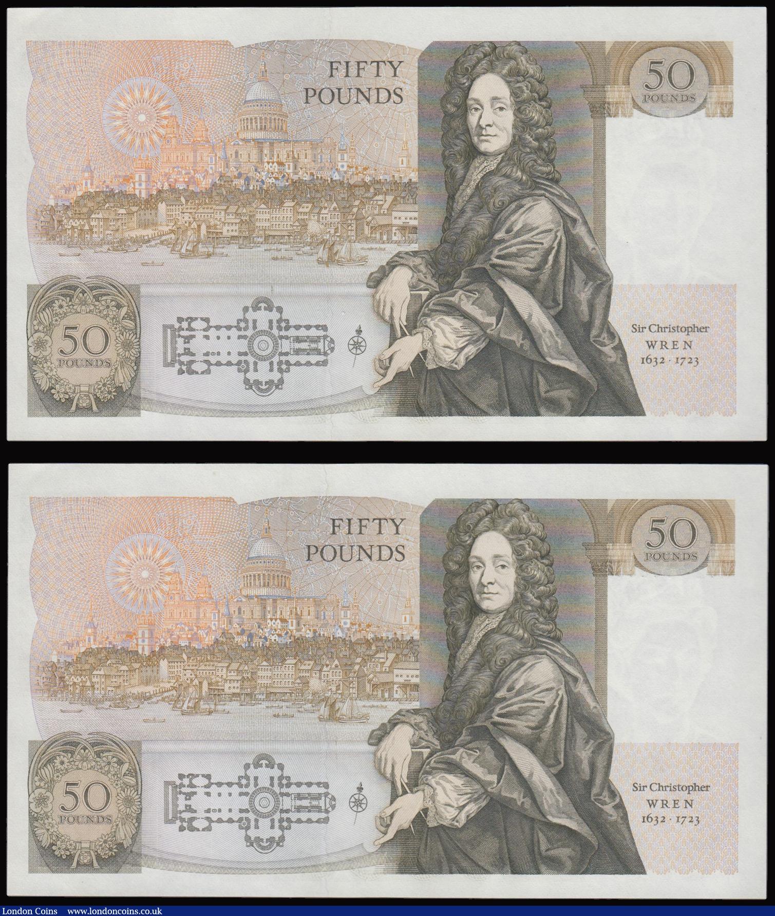 London Coins : A177 : Lot 22 : Fifty pounds Somerset B352 issued 1981 (2 consecutives) series A02 703381 and A02 703382, Christophe...