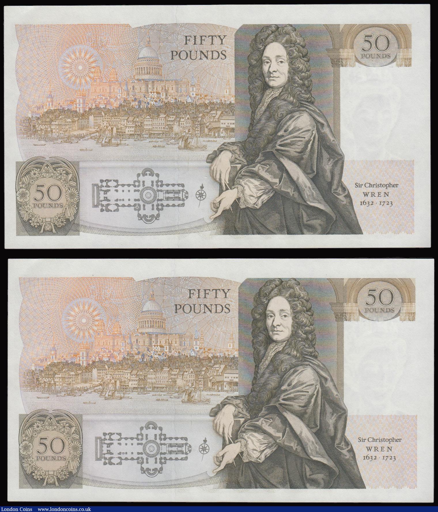 London Coins : A177 : Lot 23 : Fifty pounds Somerset B352 issued 1981 (2 consecutives) series A02 703383 and A02 703384, Christophe...