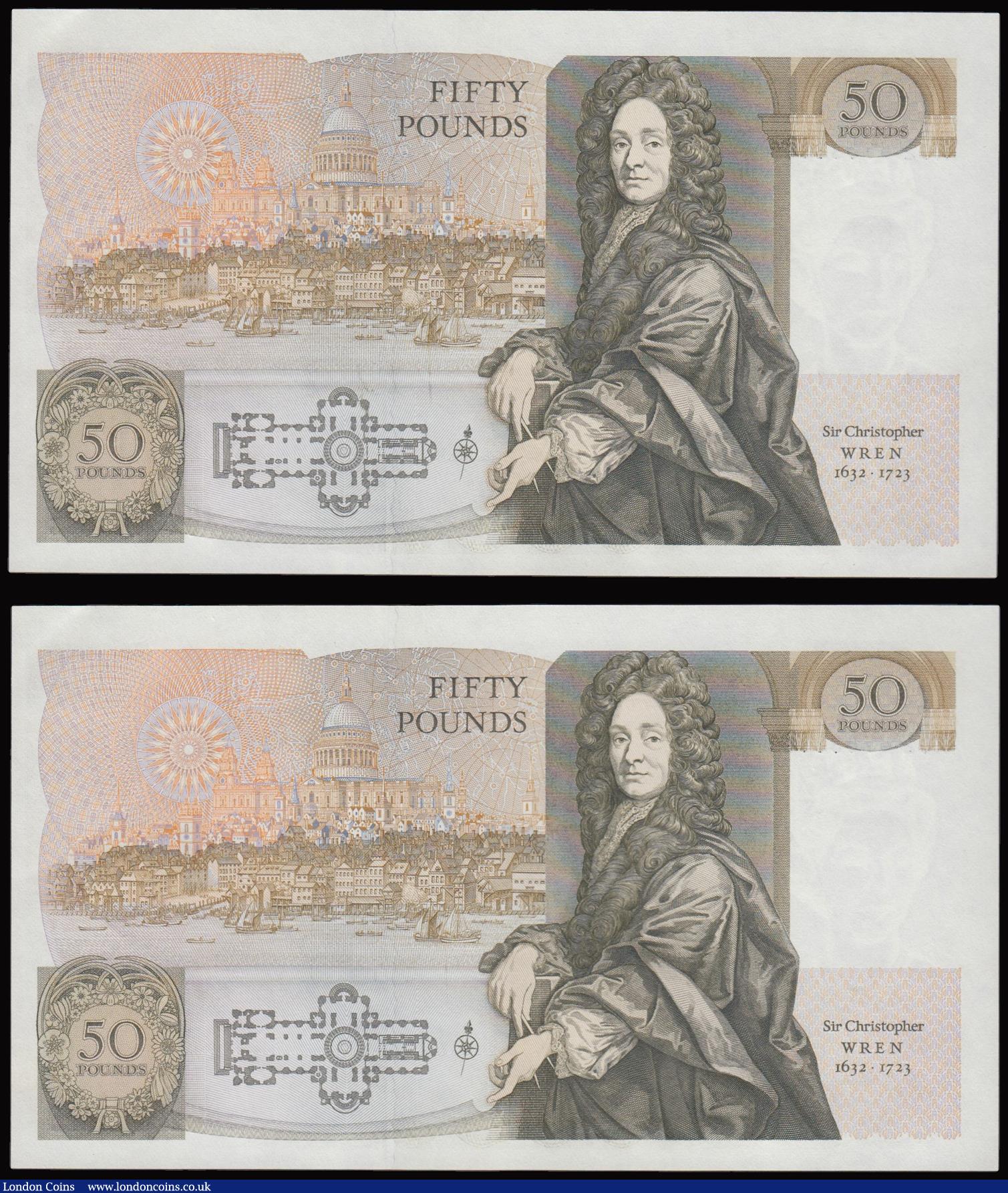 London Coins : A177 : Lot 24 : Fifty pounds Somerset B352 issued 1981 (2 consecutives) series A02 703385 and A02 703386, Christophe...