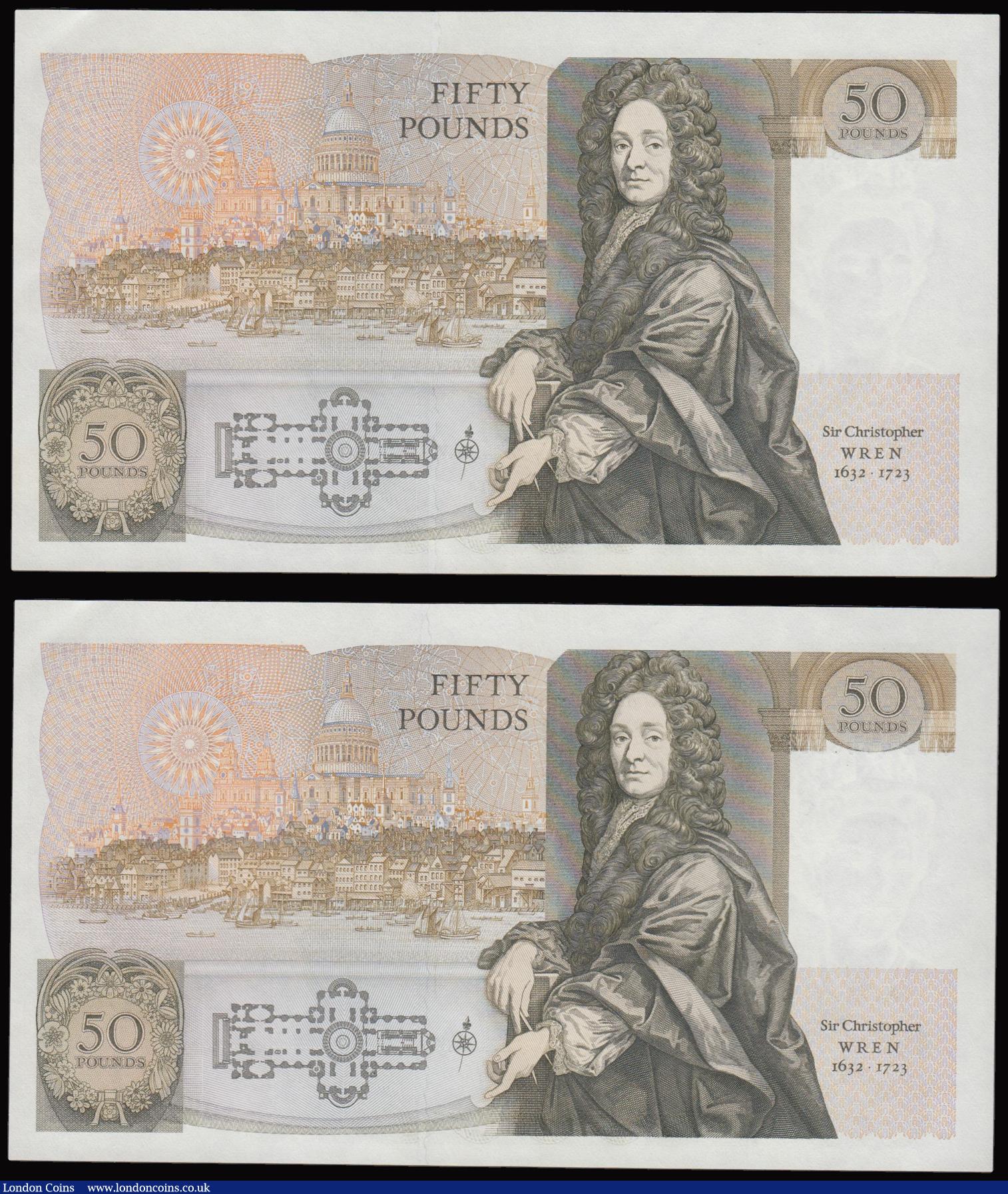London Coins : A177 : Lot 25 : Fifty pounds Somerset B352 issued 1981 (2 consecutives) series A02 703387 and A02 703388, Christophe...