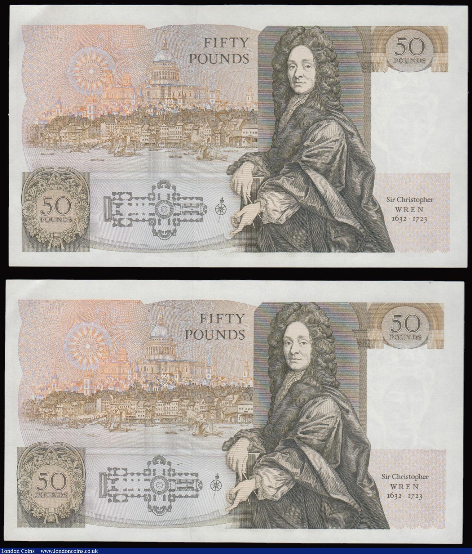 London Coins : A177 : Lot 26 : Fifty pounds Somerset B352 issued 1981 (2 consecutives) series A02 703389 and A02 703390, Christophe...