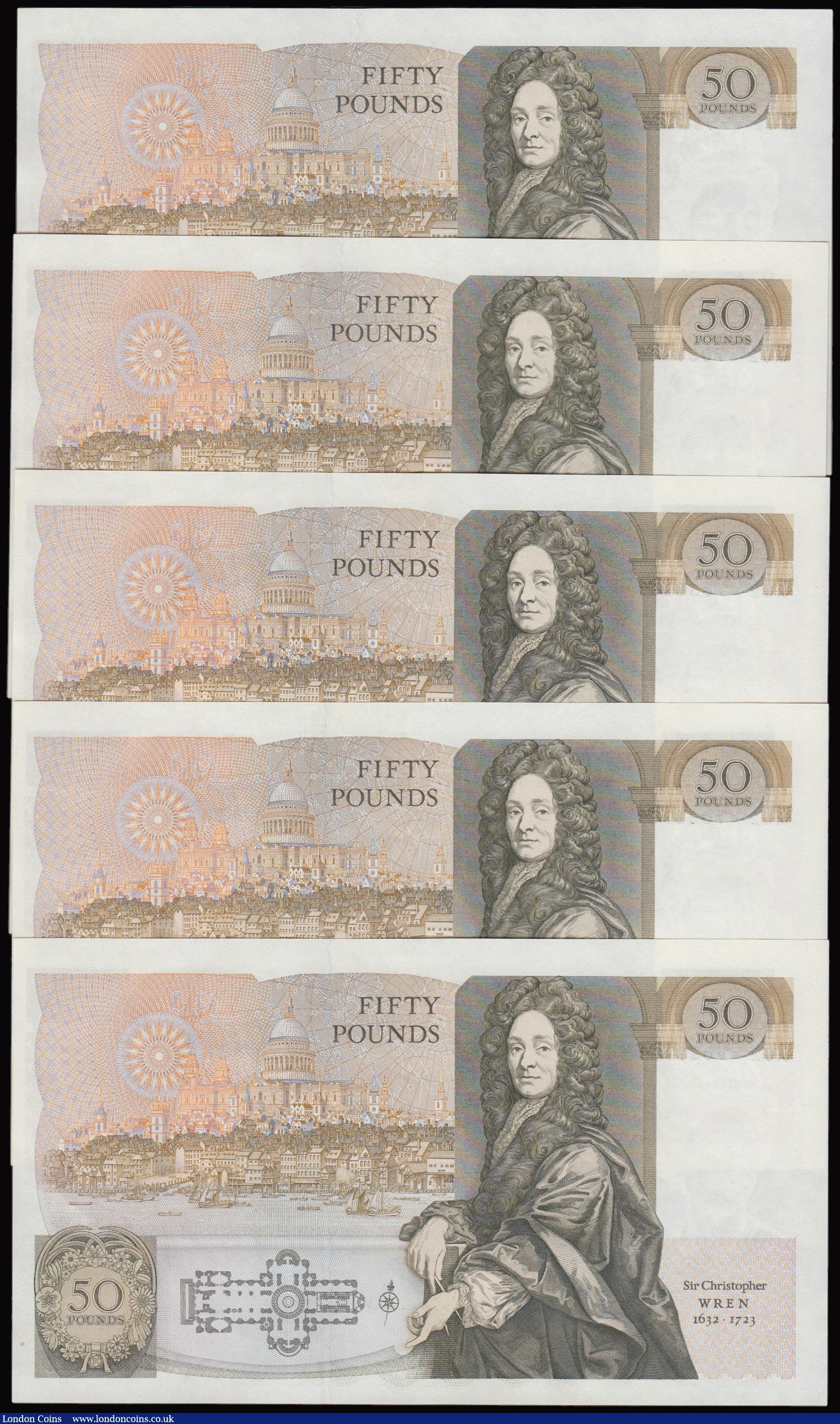 London Coins : A177 : Lot 27 : Fifty pounds Somerset B352 issued 1981 (5 consecutives) series A02 703371 through to A02 703375, Chr...