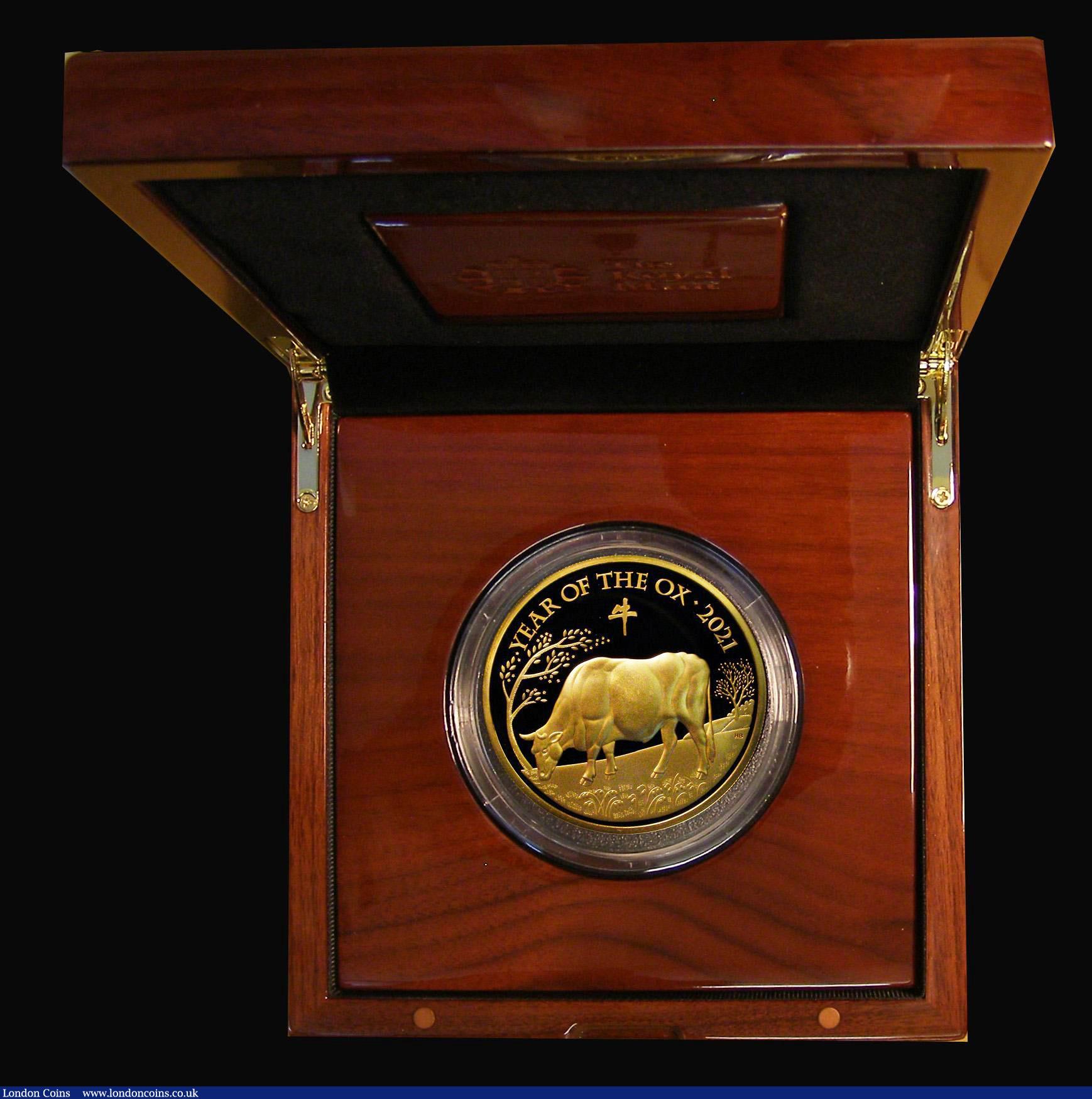 London Coins : A177 : Lot 277 : Five Hundred Pounds 2021 Shengxiao Collection - Chinese Lunar Year of the Ox 5oz. Gold Proof, Revers...