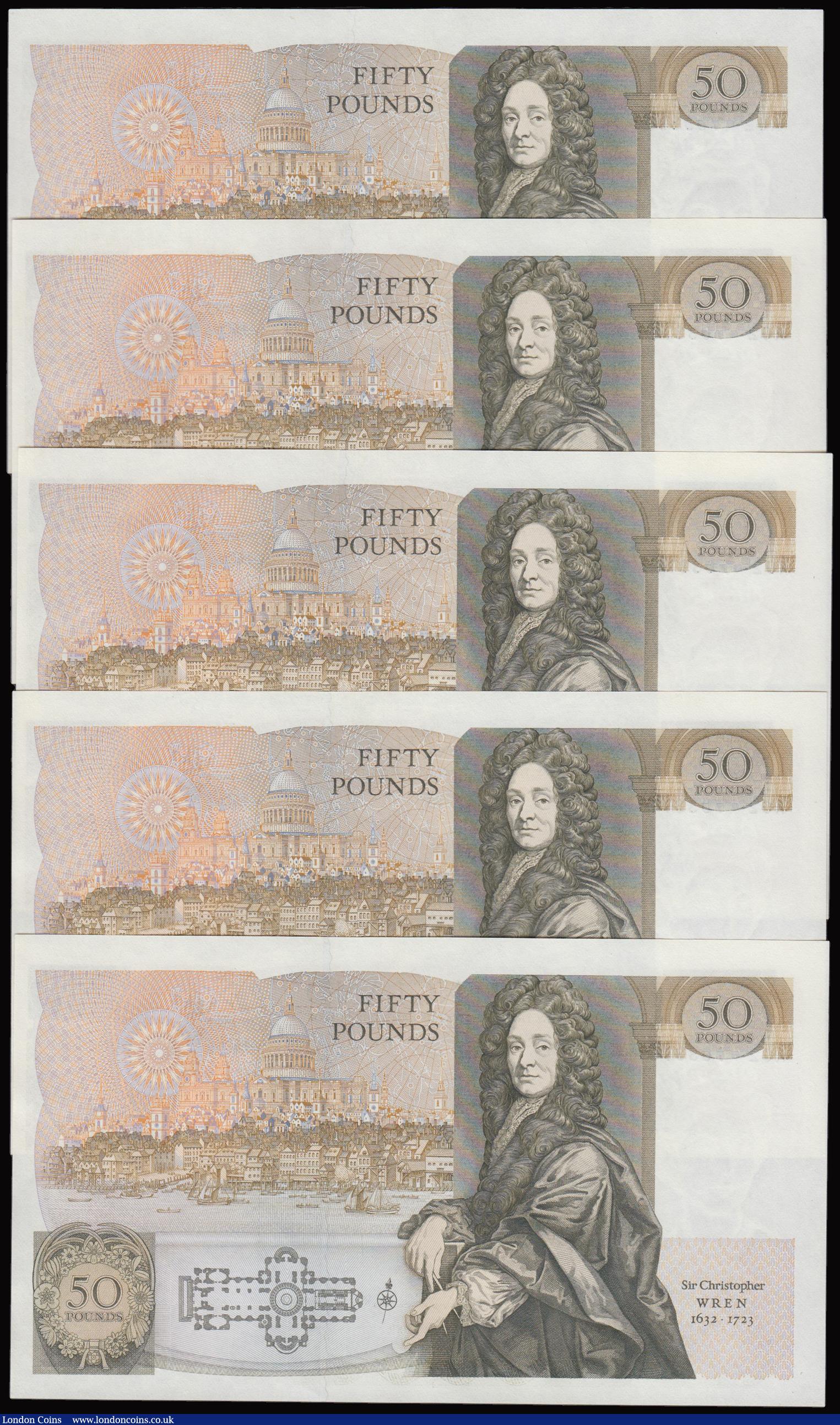 London Coins : A177 : Lot 28 : Fifty pounds Somerset B352 issued 1981 (5 consecutives) series A02 703376 through to A02 703380, Chr...