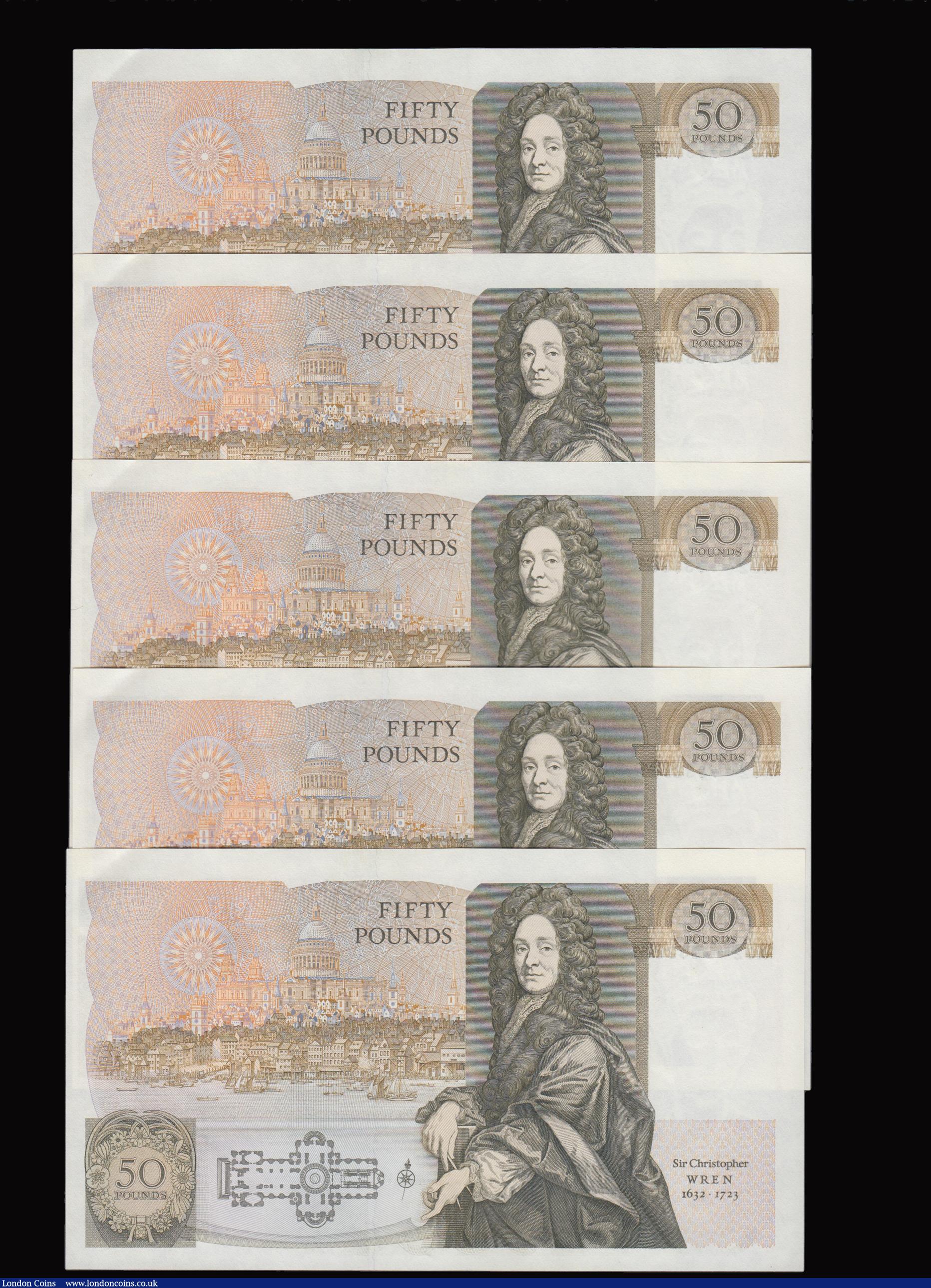 London Coins : A177 : Lot 29 : Fifty pounds Somerset B352 issued 1981 (5 consecutives) series A02 703391 through to A02 703395, Chr...