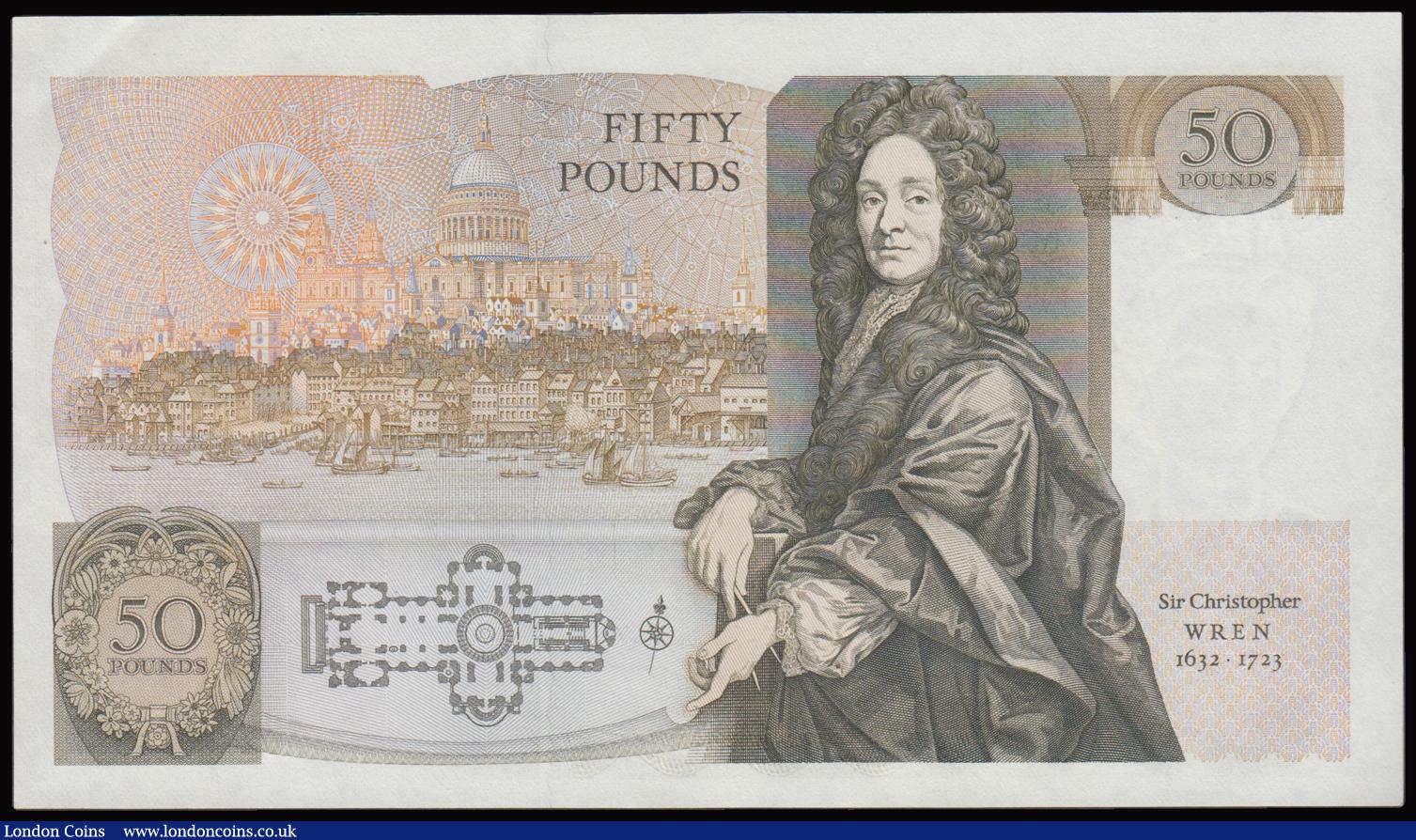 London Coins : A177 : Lot 31 : Fifty pounds Somerset B352 issued 1981 series A02 703397, Christopher Wren on reverse, Pick381a, abo...