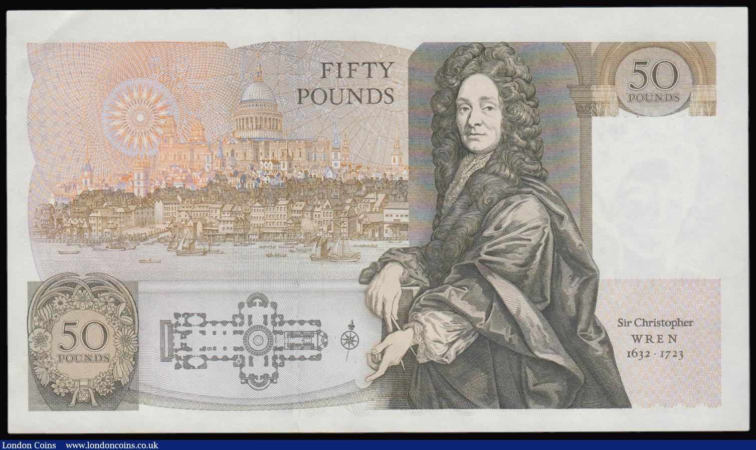 London Coins : A177 : Lot 32 : Fifty pounds Somerset B352 issued 1981 series A02 703398, Christopher Wren on reverse, Pick381a, abo...