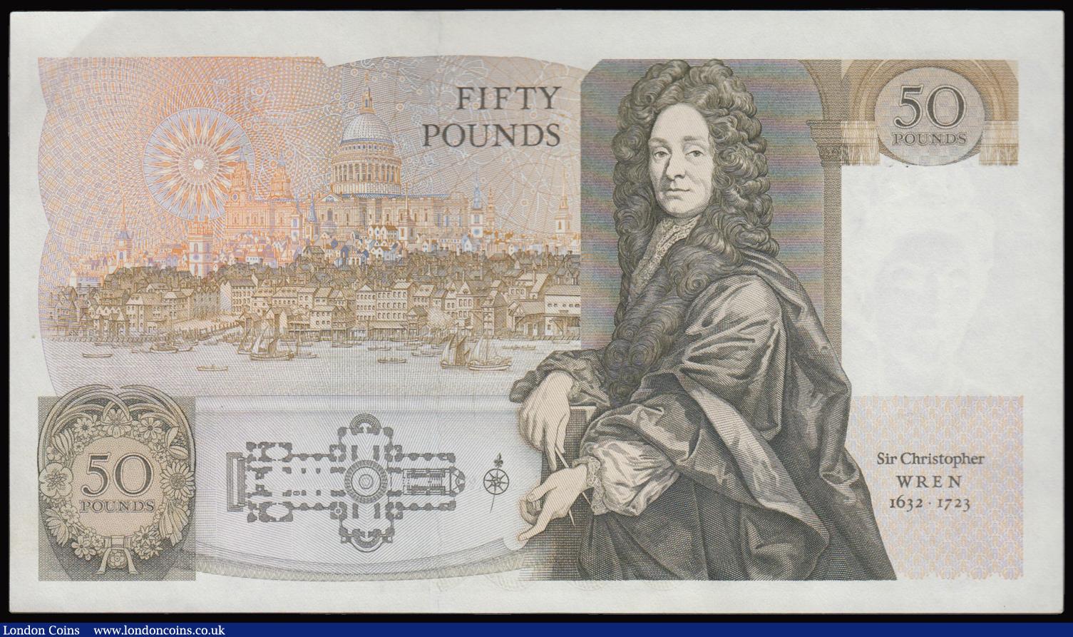 London Coins : A177 : Lot 33 : Fifty pounds Somerset B352 issued 1981 series A02 703399, Christopher Wren on reverse, Pick381a, abo...