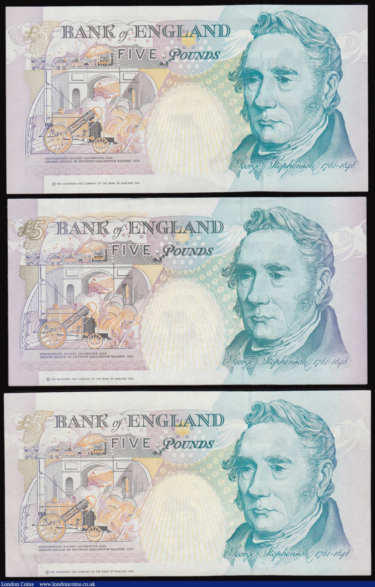 London Coins : A177 : Lot 35 : Five Pounds (3) Gill (2) B357 First Run A01 207028 A/UNC, B357 L36 811855 UNC, Kentfield B364 AK42 9...