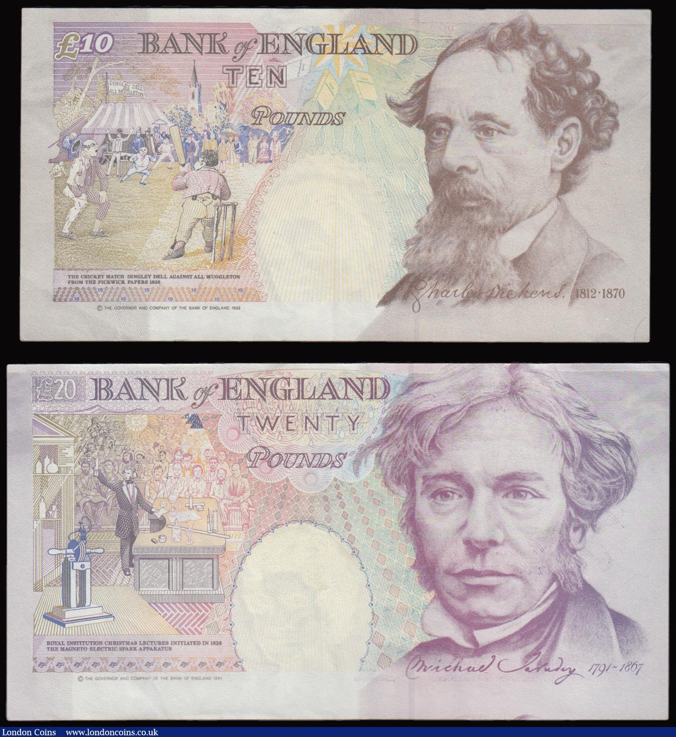 London Coins : A177 : Lot 41 : Errors (2)  - Twenty Pounds Kentfield 1991 Michael Farady B371 N50 880683 and Ten Pounds Kentfield 1...
