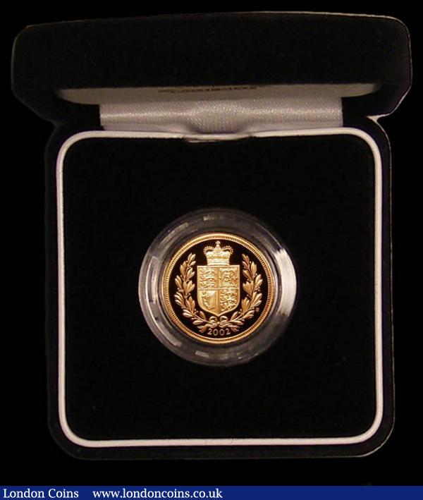 Sovereign 2002 Shield Reverse S.SC5 Gold Proof FDC in the Royal Mint box of issue with booklet-style certificate : English Cased : Auction 177 : Lot 485