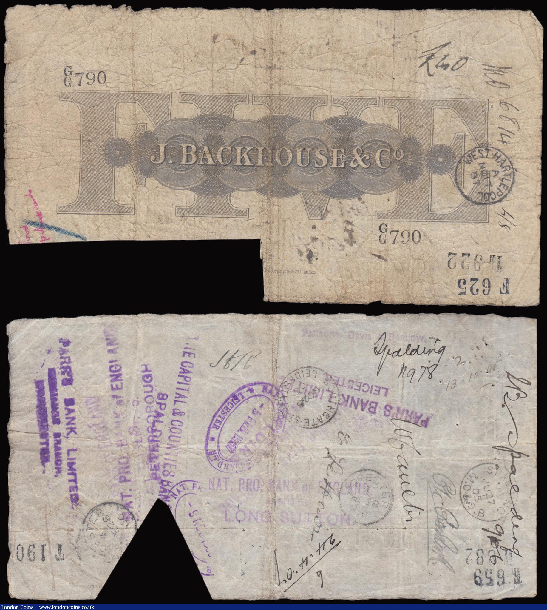 London Coins : A177 : Lot 50 : Stamford, Spalding and Boston Banking Company £10 dated 1904, triangular cut cancelled, (Outin...