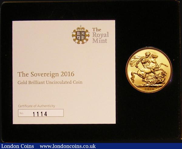Sovereign 2016 Jody Clark portrait S.SC9 BU in the flat black Royal Mint box of issue with certificate, only 1251 minted and far rarer than the James Butler portrait coin for this year : English Cased : Auction 177 : Lot 514