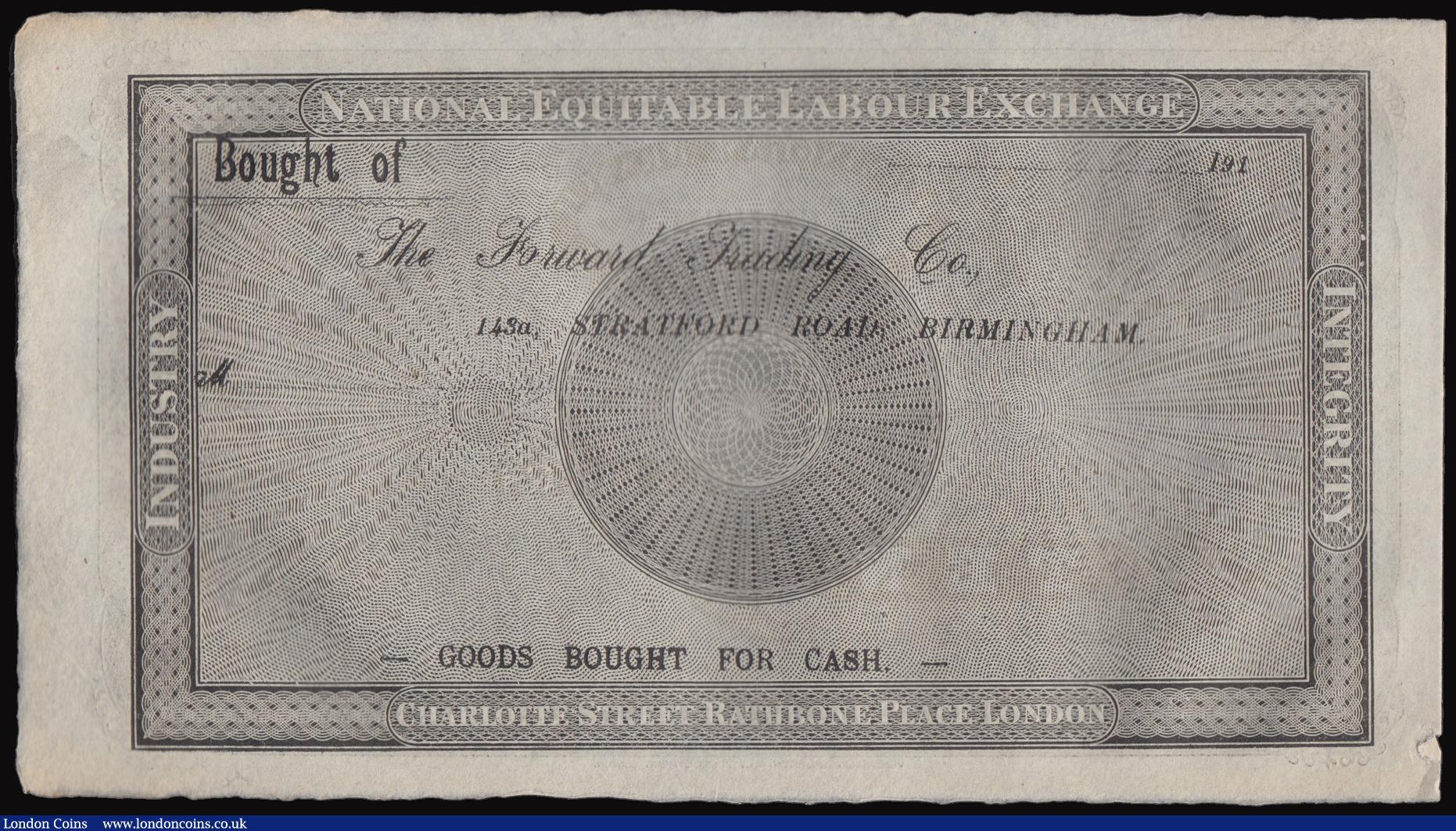 London Coins : A177 : Lot 54 : Birmingham Labour Exchange 10 hour note dated 1833, Robert Owen issue, unissued remainder, Forward T...