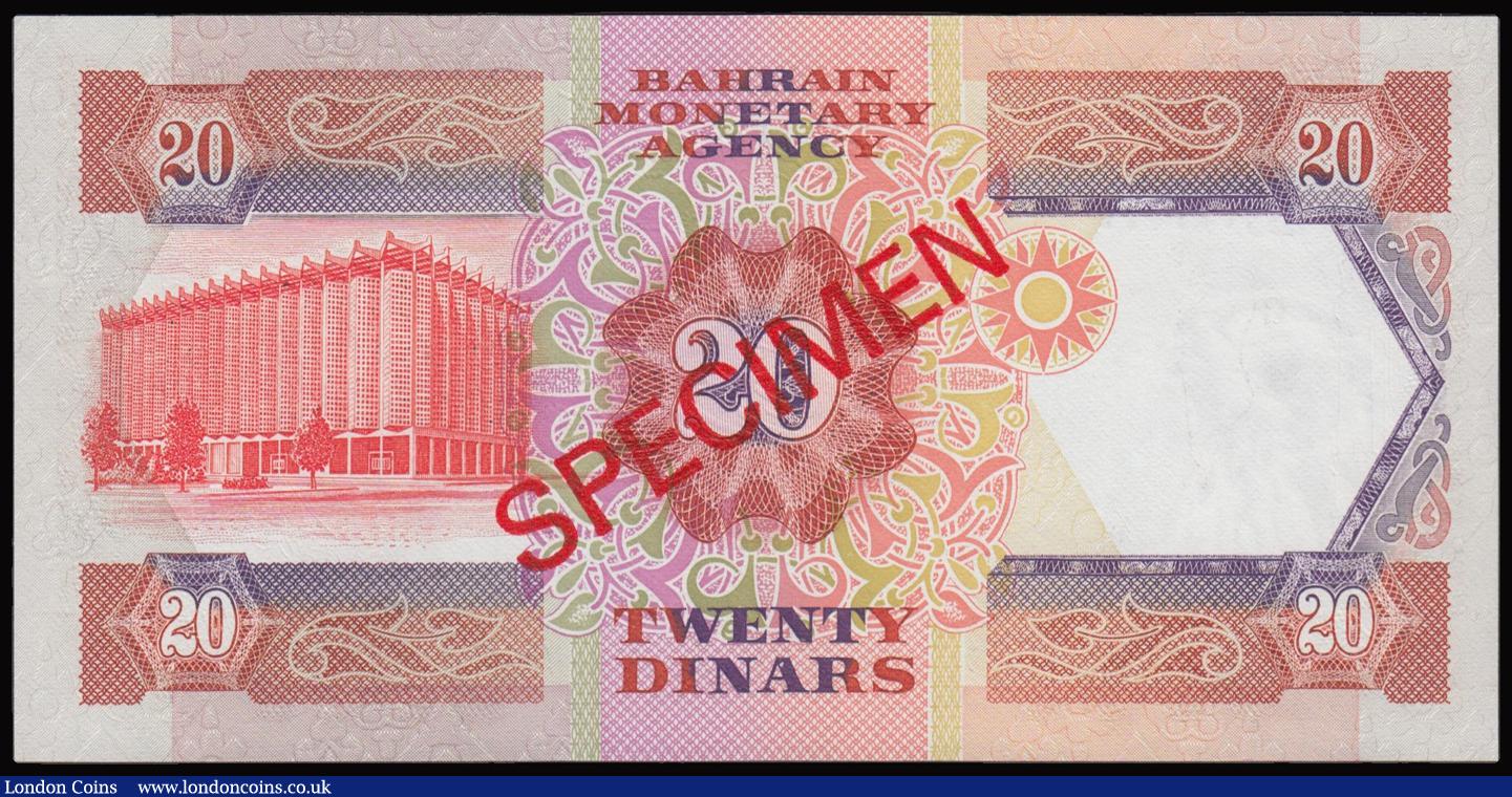 London Coins : A177 : Lot 77 : Bahrain 20 Dinars 1973 Authorisation 23 Pick 10s Specimen serial number 000000 SPECIMEN in red both ...