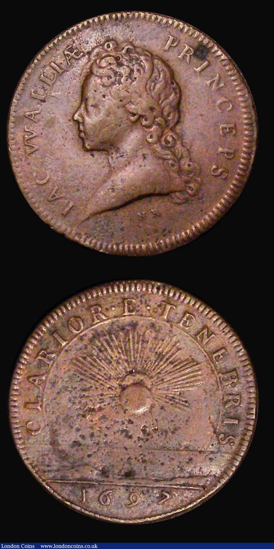 London Coins : A177 : Lot 823 : Treaty of Ryswick 1697 Fortunes of Prince James 1697 (2) 25mm diameter in bronze by N. Roettier Eime...