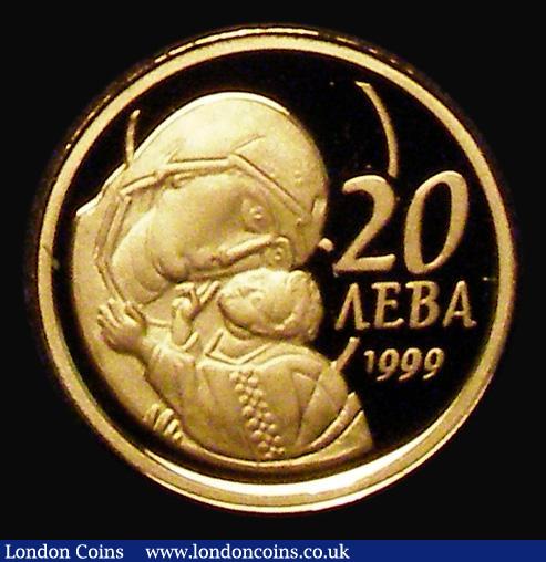 London Coins : A177 : Lot 897 : Bulgaria 20 Leva 1999 Gold One Tenth Ounce, Reverse: Mother Mary and Jesus KM#278 Gold Proof FDC or ...