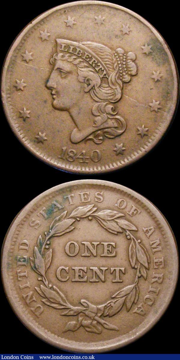 USA One Cent (2) 1840 Large Date Breen 1875 NVF with a die crack on the obverse, 1852 the 52 of the date repunched Breen 1908 NVF : World Coins : Auction 178 : Lot 1219