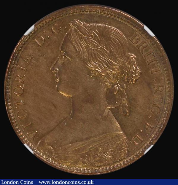 Penny 1860 Toothed Border Freeman 13 dies 3+D in an NGC holder UNC details, cleaned : English Coins : Auction 178 : Lot 1609