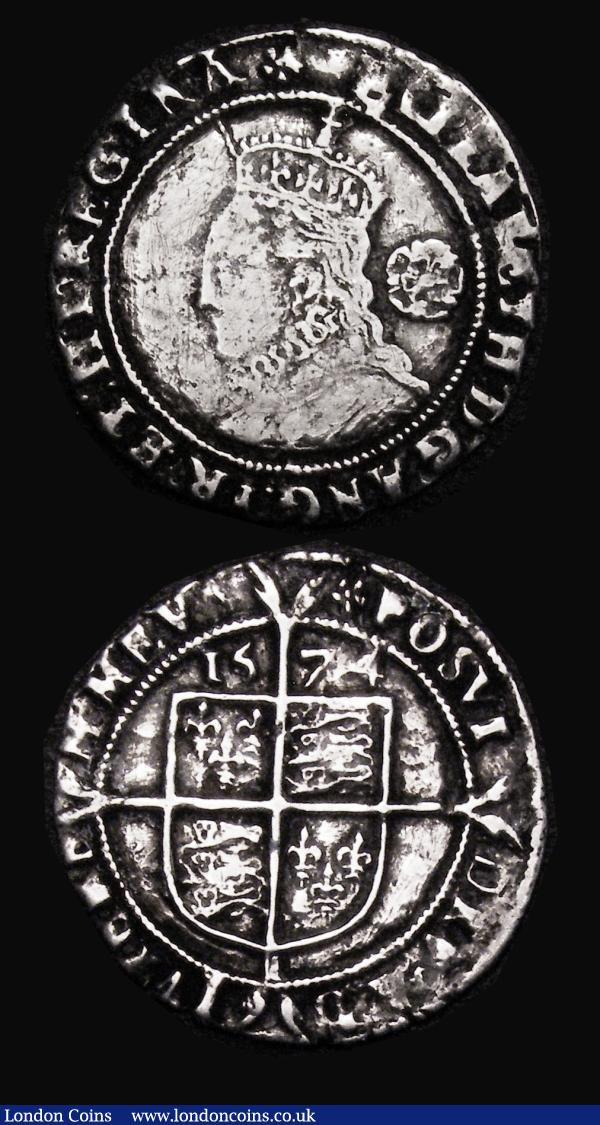 Fourpence Charles II Third Hammered issue, undated S.3324, ESC 1839, Bull 322 mintmark Crown, 1.83 grammes,  designs VG, weakly struck on the reverse, legends Fine, with shortage of flan between 5 and 6 o'clock, Sixpence Elizabeth I 1574 Larger Bust 5A S.2563 mintmark Eglantine, 2.29 grammes, Near Fine, scratched and cleaned : Hammered Coins : Auction 178 : Lot 988