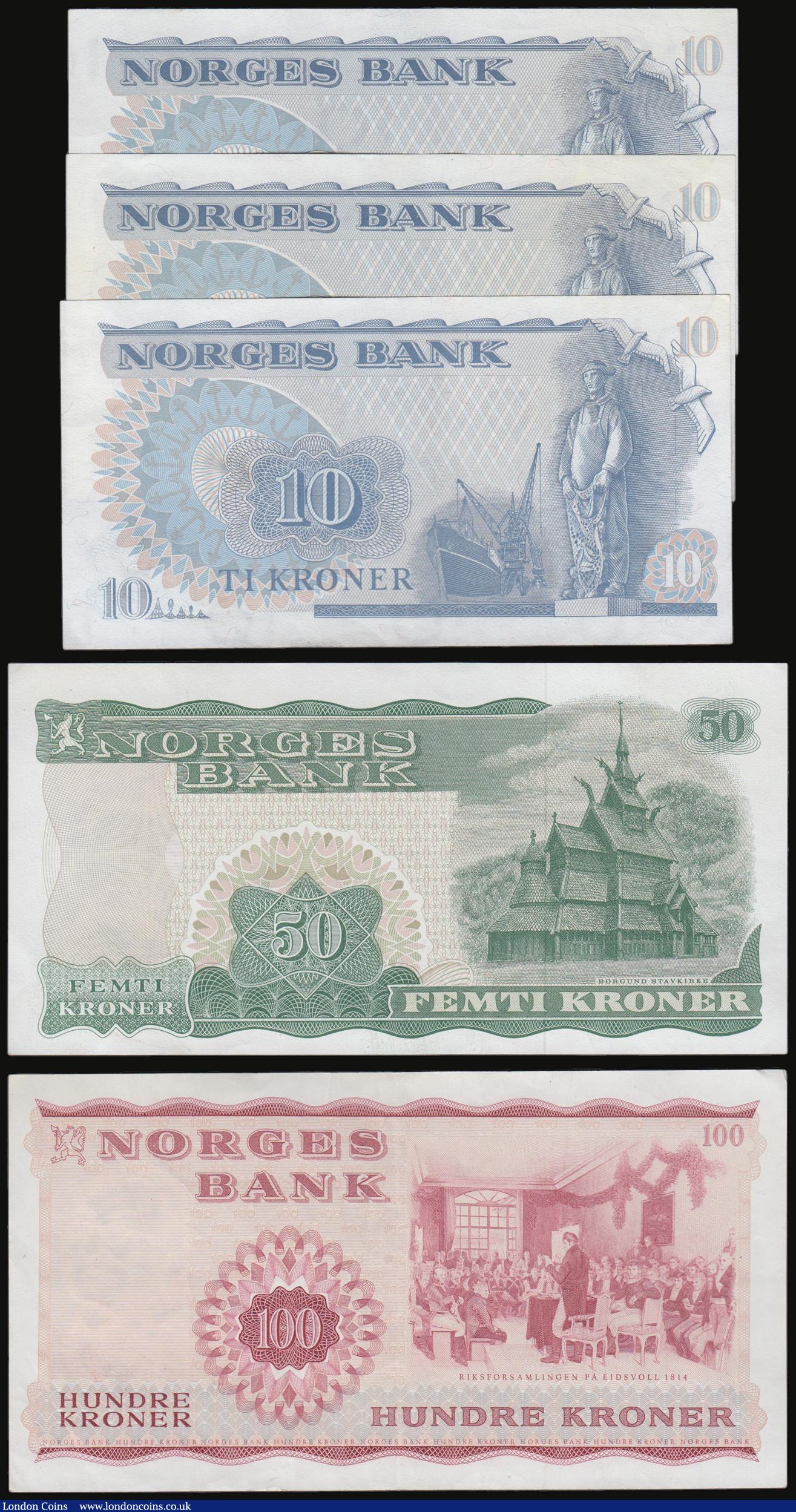 London Coins : A178 : Lot 104 : Norway (5) 1976 10 Kroner (3) and 50 Kroner, 1977 100 Kroner the last EF others AU