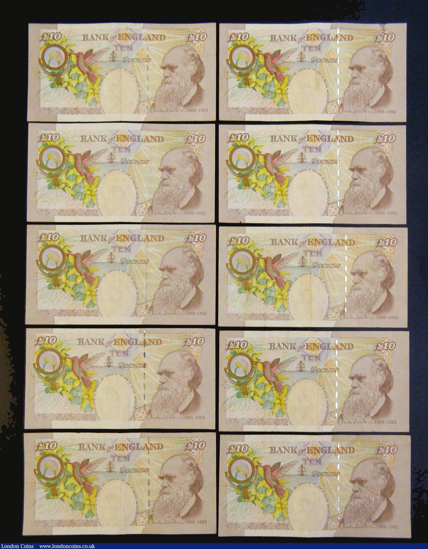 London Coins : A178 : Lot 11 : Ten Pounds Lowther QE2 pictorial & Charles Darwin Orange-brown issues 2000 (10) all circulated, ...