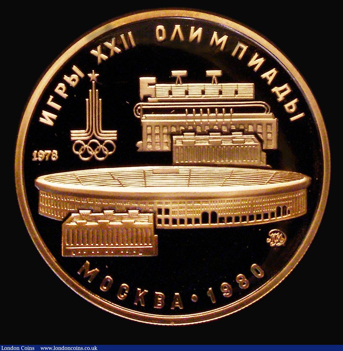 London Coins : A178 : Lot 1156 : Russia 100 Roubles Gold 1978 Lenin Stadium, 1980 Moscow Olympics, Moscow Mint, Y#151 Gold Proof FDC ...