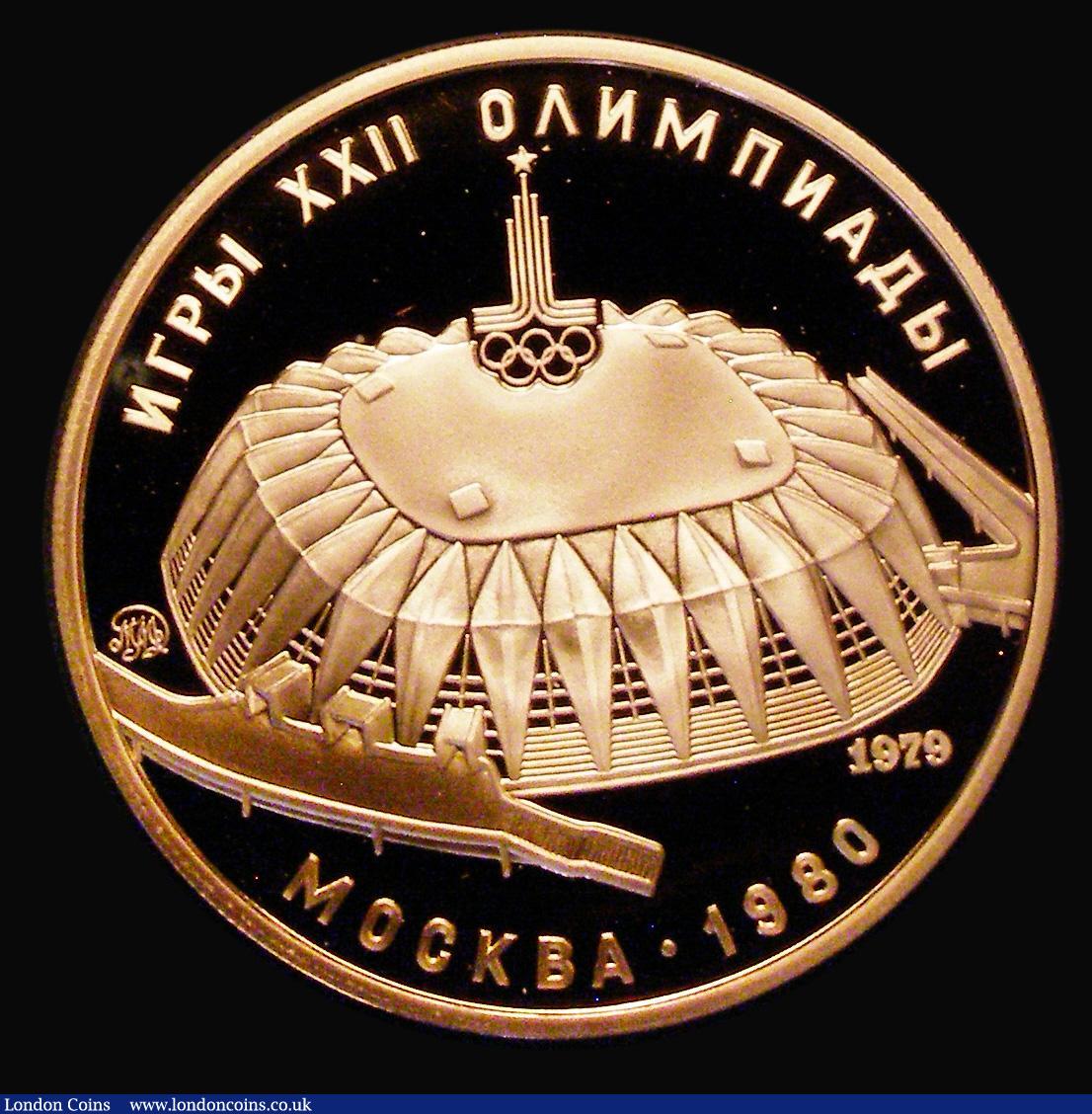 London Coins : A178 : Lot 1158 : Russia 100 Roubles Gold 1979 Druzhba Sports Hall, 1980 Moscow Olympics, Moscow Mint, Y#174 Gold Proo...