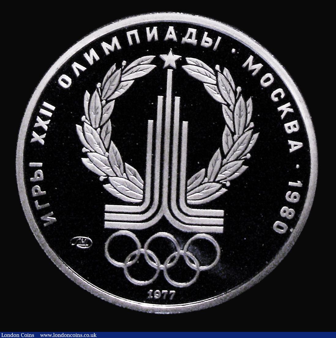 London Coins : A178 : Lot 1161 : Russia 150 Roubles 1977 Olympic logo for the 1980 Moscow Olympics, Platinum Proof Y#152 FDC in capsu...