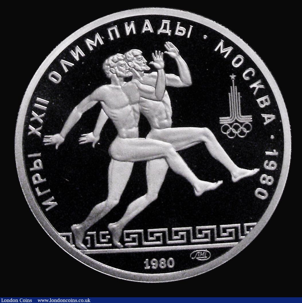 London Coins : A178 : Lot 1165 : Russia 150 Roubles 1980 Ancient Greek runners, 1980 Moscow Olympics issue, Platinum Proof Y#187 