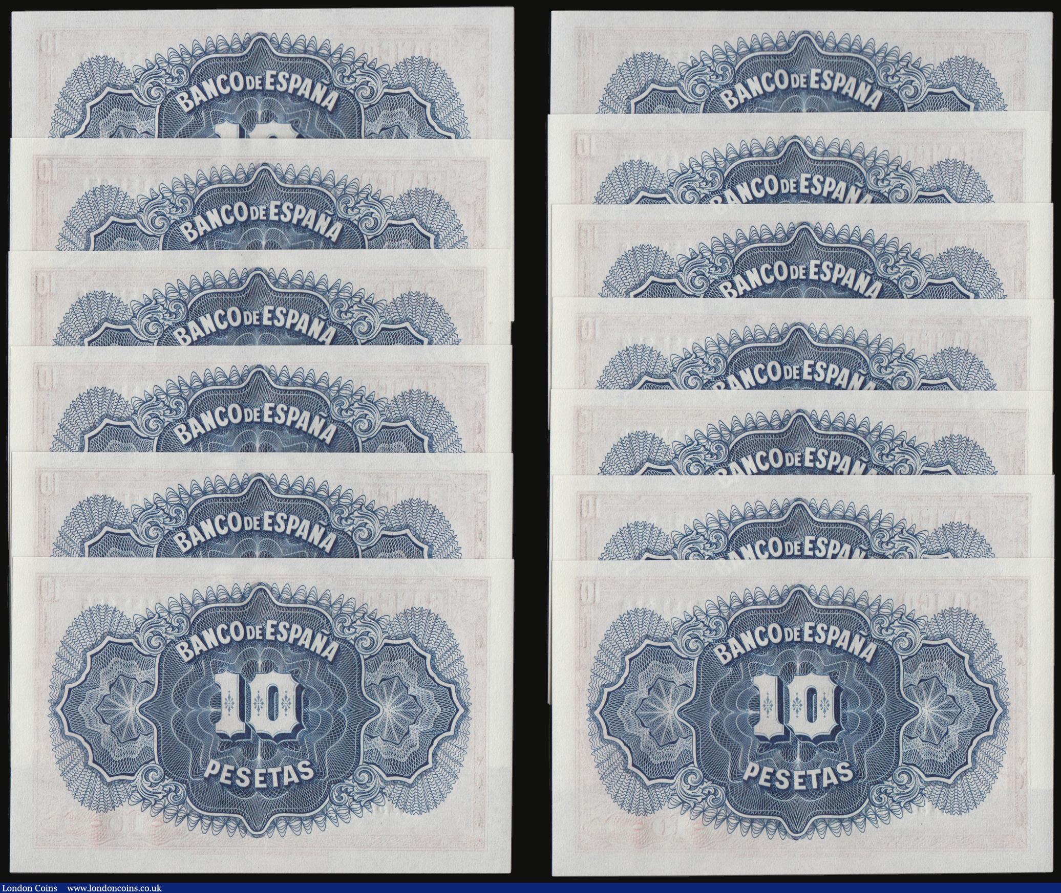 London Coins : A178 : Lot 125 : Spain 10 Pesetas 1935 issues (13) consecutive numbers 7,131,230 to 7,131,242 inclusive, Pick 86 UNC