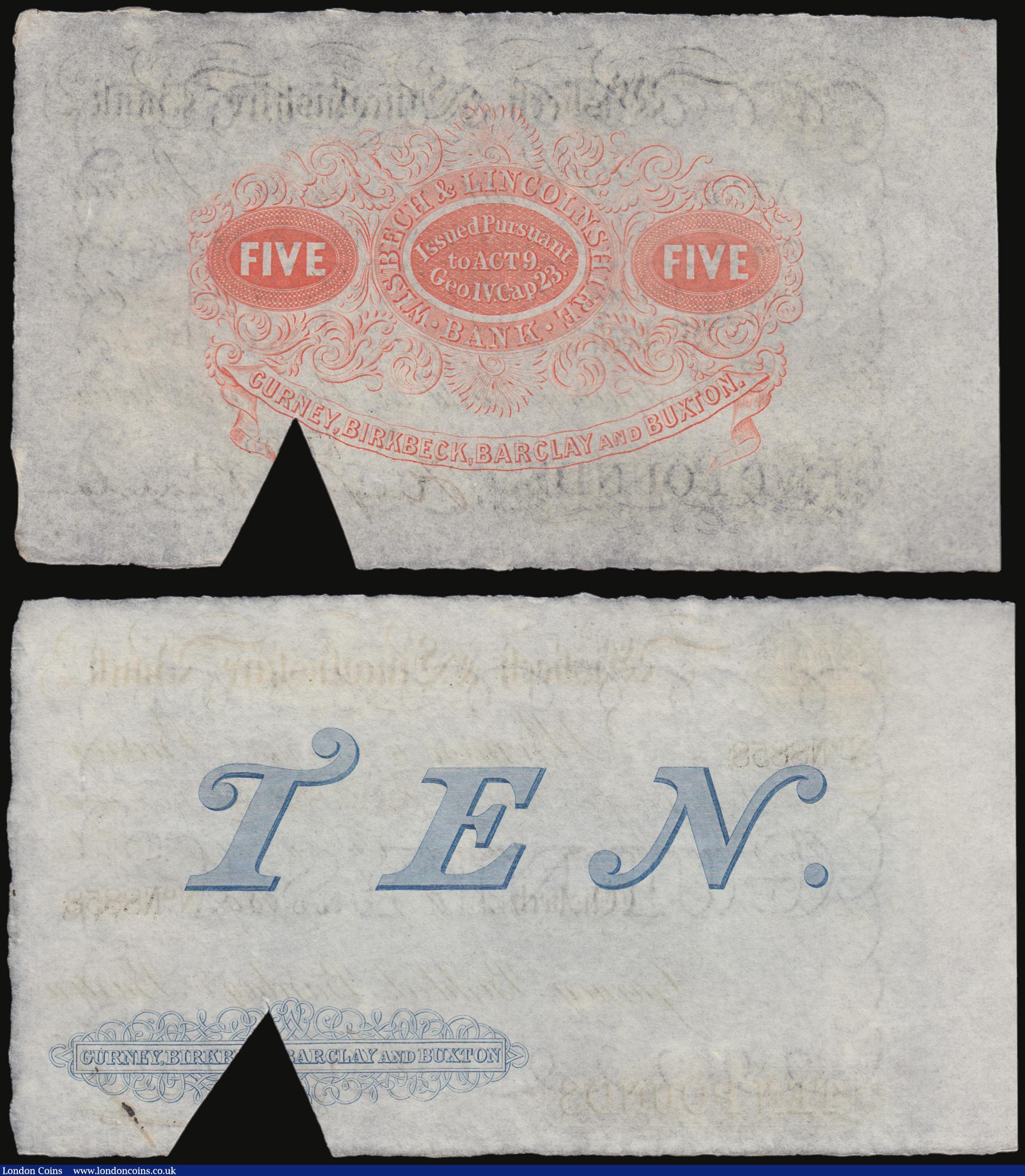 London Coins : A178 : Lot 13 : Wisbech & Lincolnshire Bank (2) £5 No.X7755 for Gurney, Birkbeck, Barclay & Buxton, Ou...