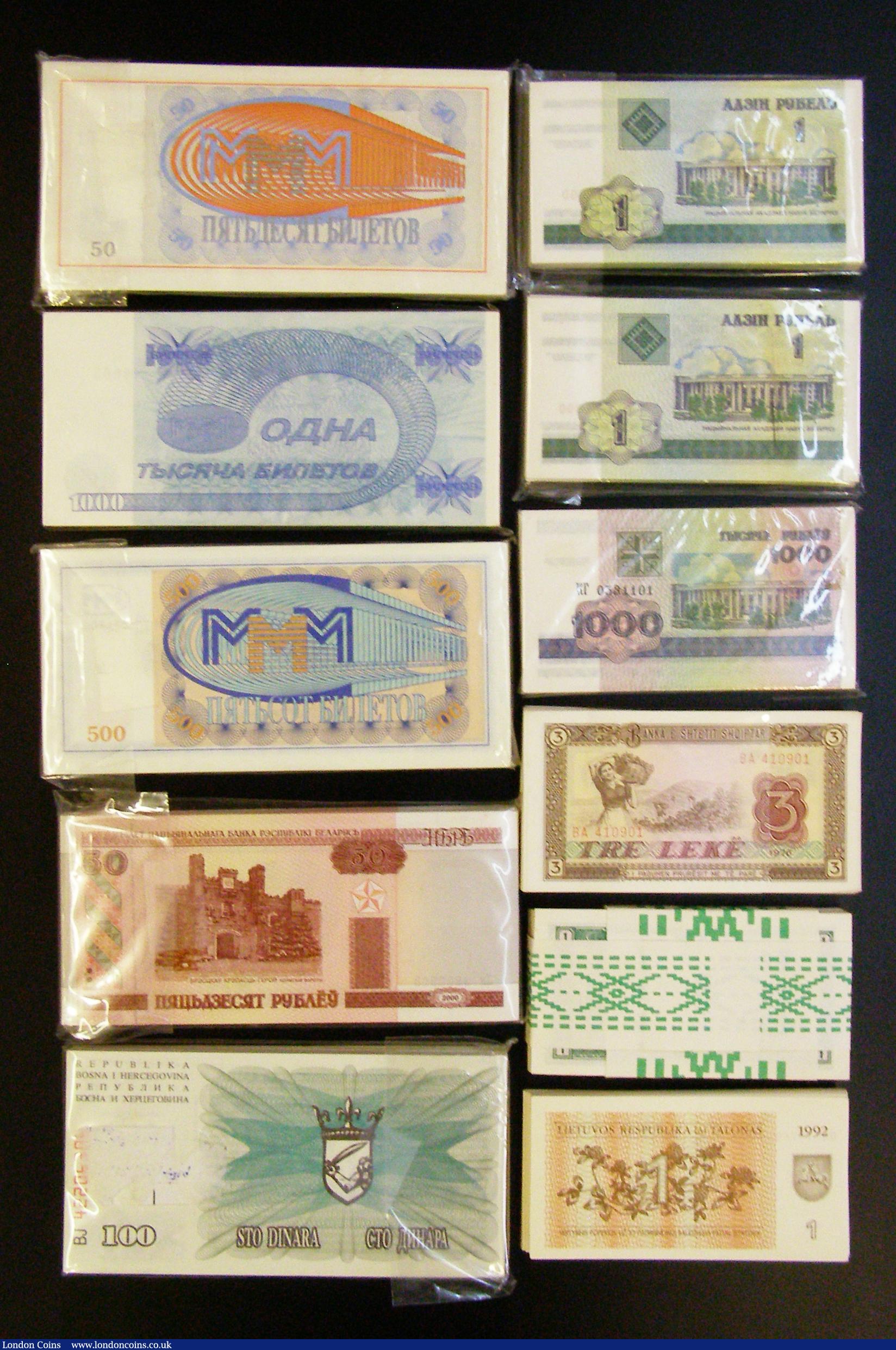 London Coins : A178 : Lot 134 : World (1100), Belarus (400) 1000 Rublei 1998 issue, Pick 16 (100), 50 Rublei 2000 issue, Pick 25a (1...