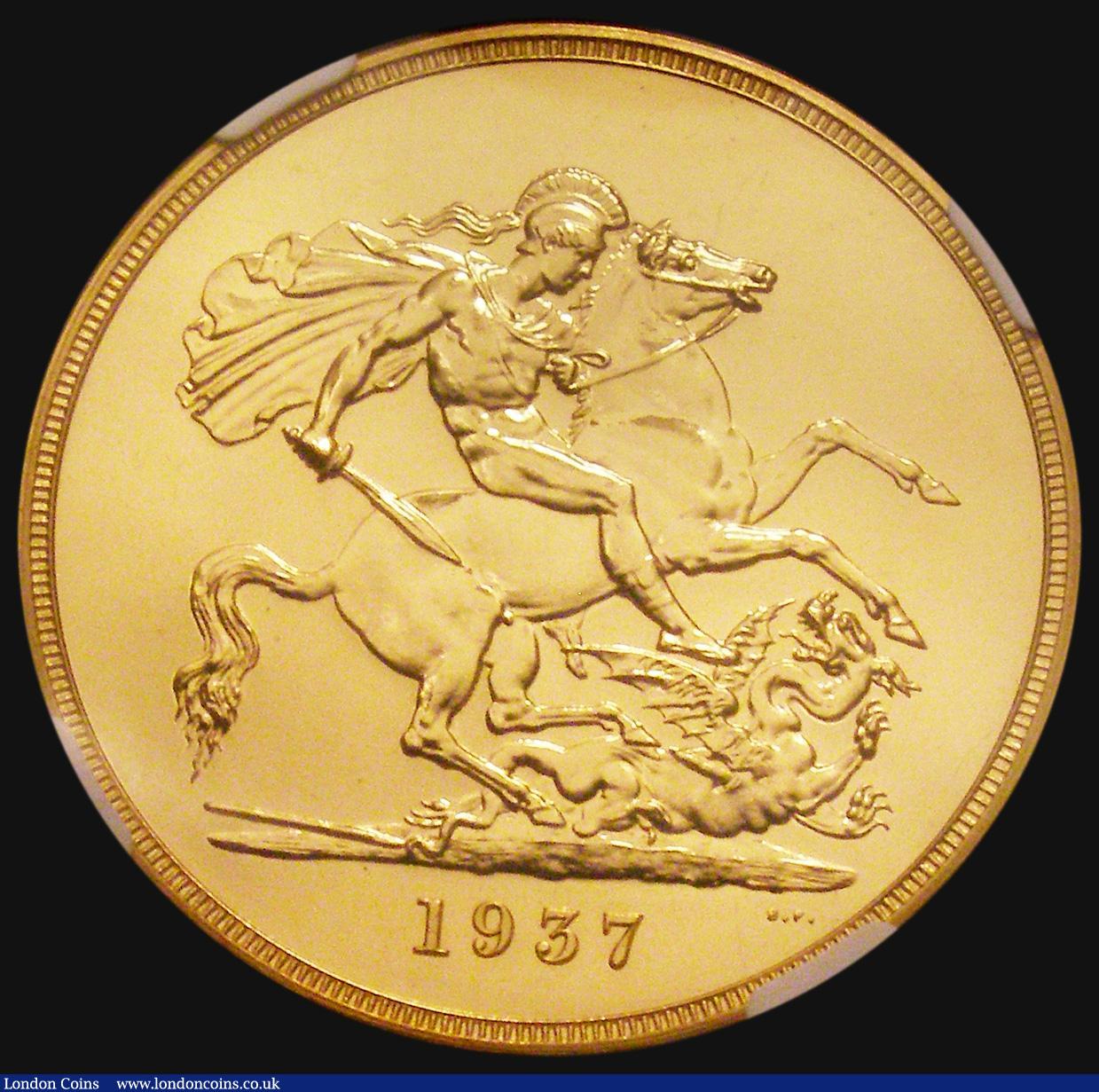 London Coins : A178 : Lot 1354 : Five Pounds 1937 Gold Proof S.4074 in an NGC holder and graded PF63, the only George VI issue and al...