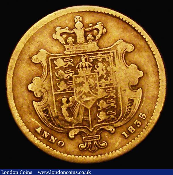 Half Sovereign 1835 Marsh 411, S.3831 VG with almost all major details clear, all William IV Half Sovereigns rare in any grade : English Coins : Auction 178 : Lot 1422