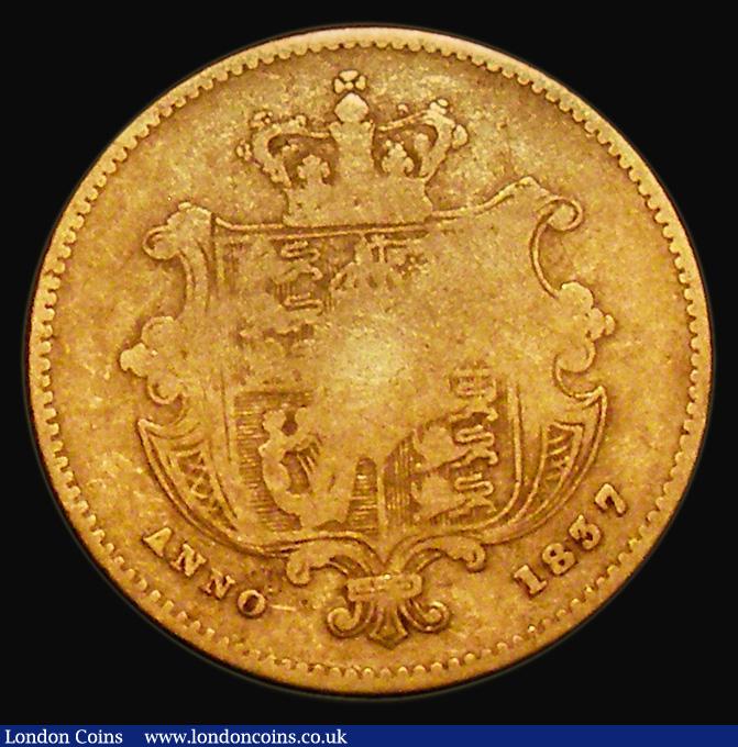 London Coins : A178 : Lot 1425 : Half Sovereign 1837 Marsh 413, S.3831 VG/Fair, all William IV Half Sovereigns scarce in any grade
