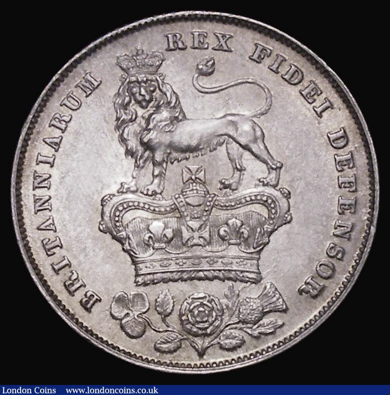 London Coins : A178 : Lot 1640 : Shilling 1829 ESC 1260, Bull 2413, EF with attractive peripheral golden tone, scarce in high grade